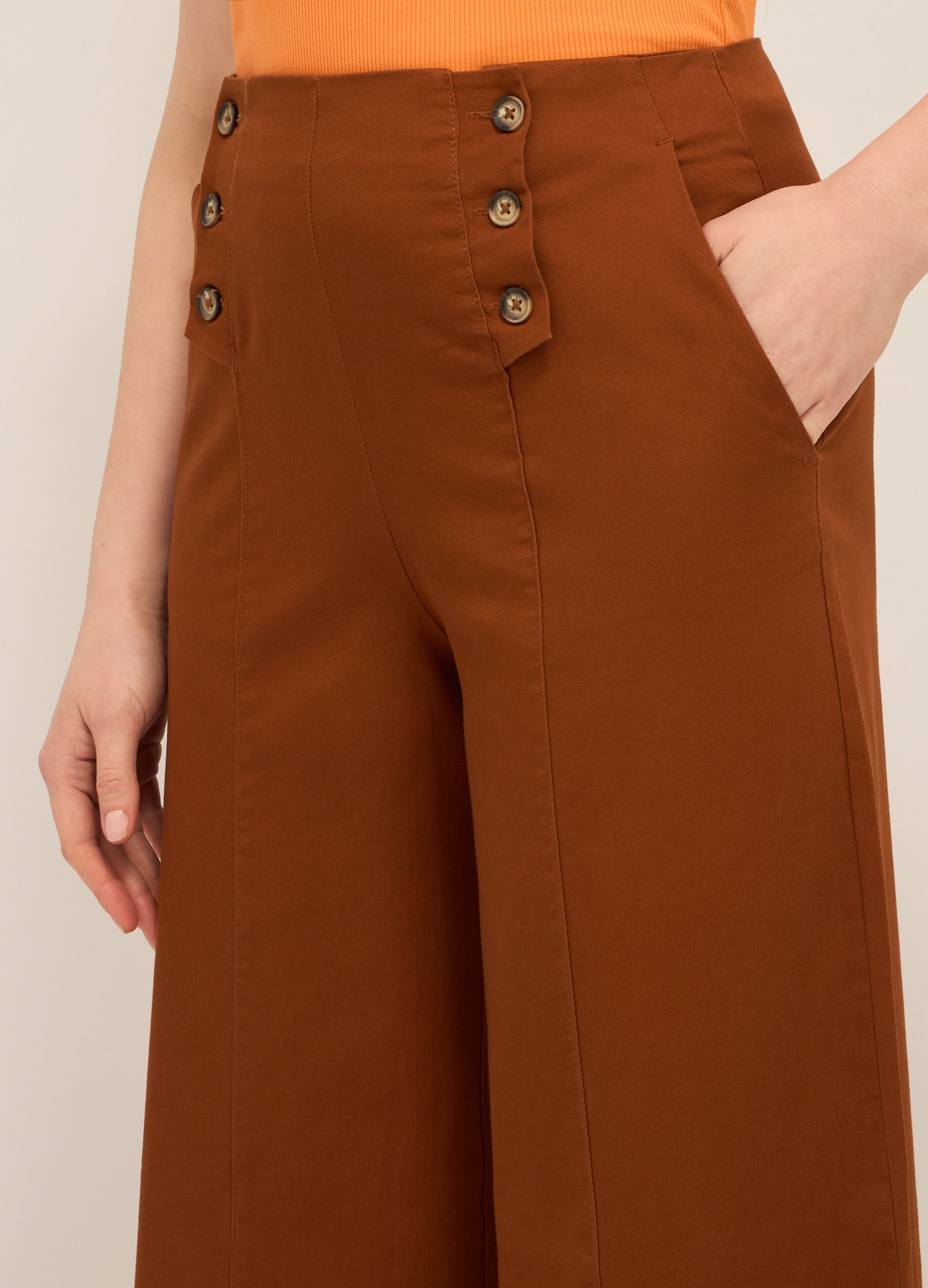 Pantaloni palazzo in cotone stretch donna_2