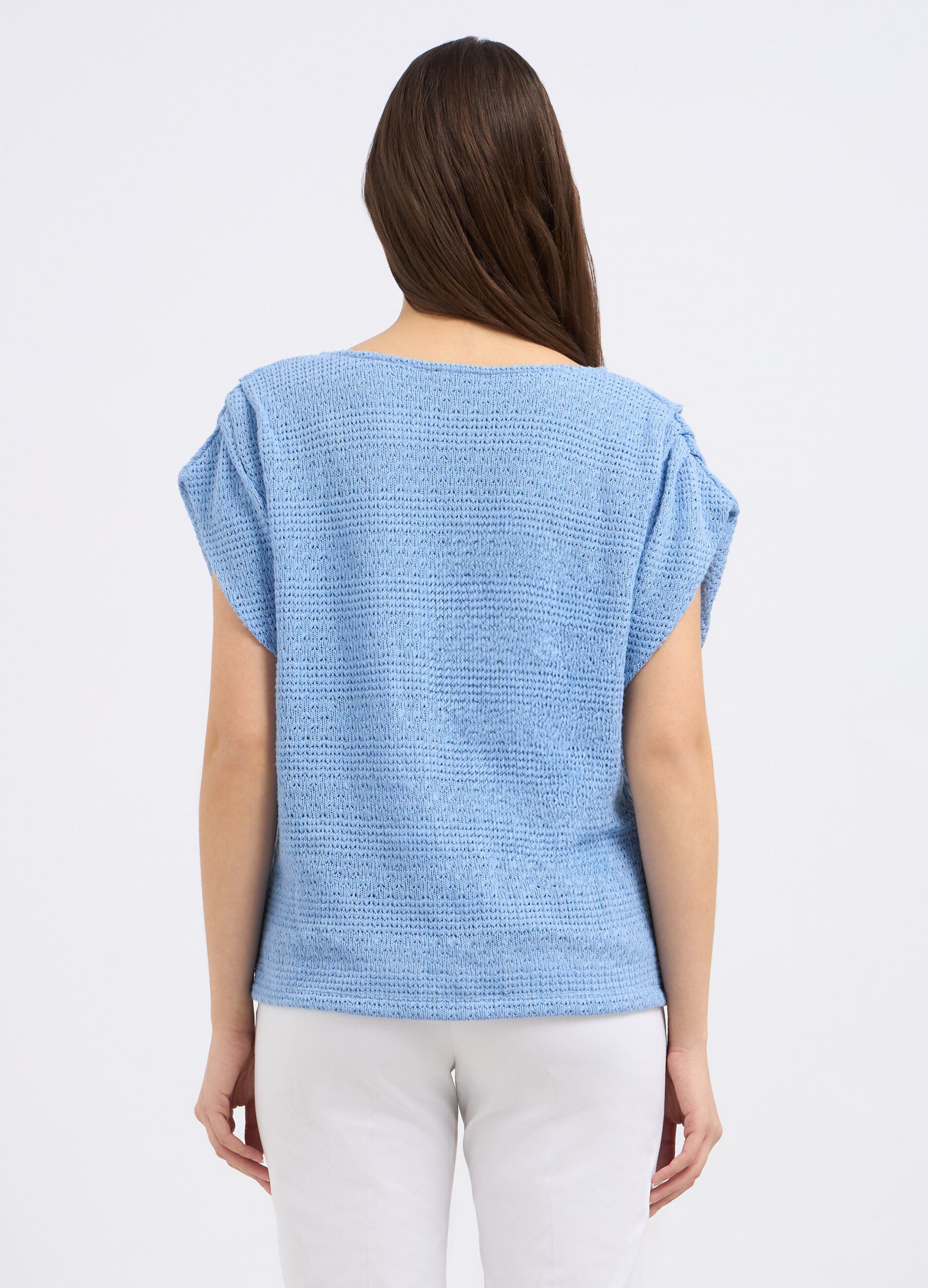 T-shirt in tricot con maniche arricciate donna