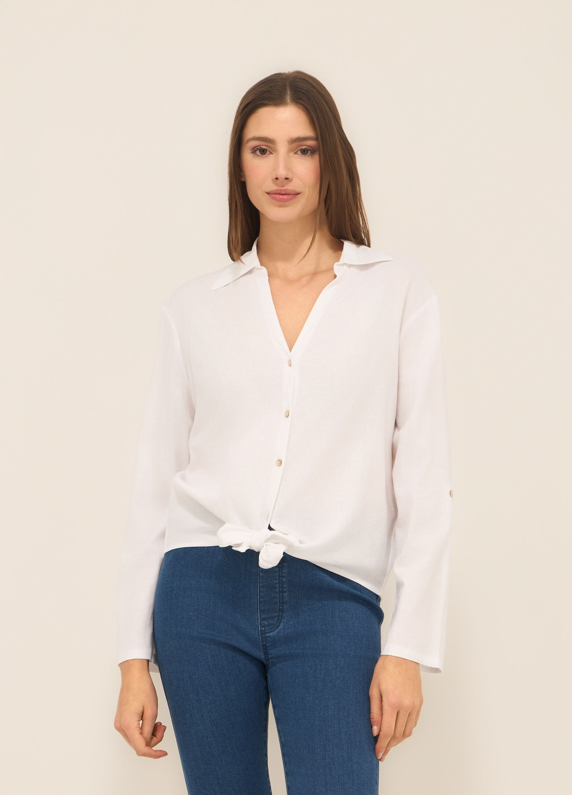 Camicia in chambray misto lino donna_0