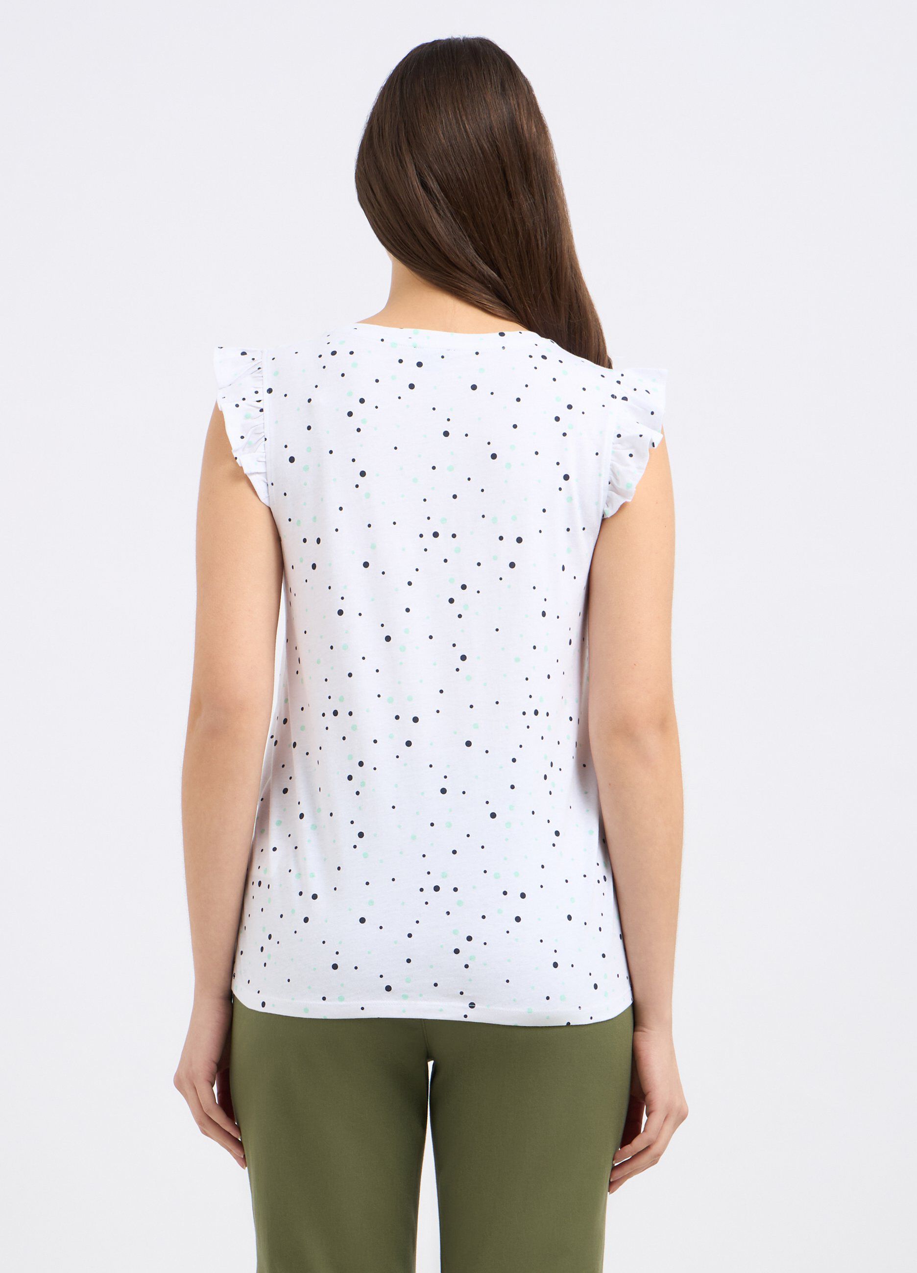 Canotta in puro cotone con rouches su spalle donna_1