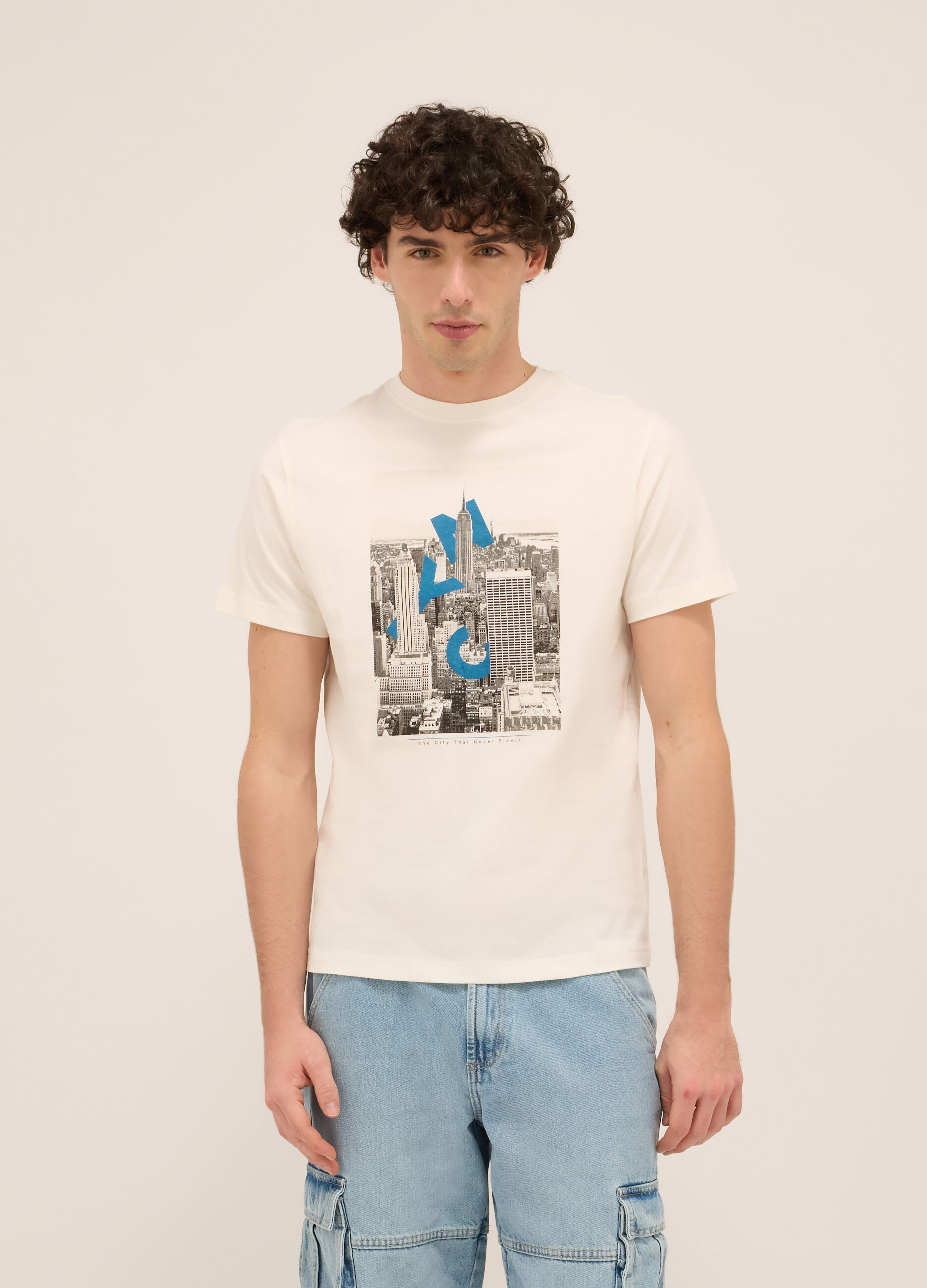 T-shirt girocollo in cotone con stampa uomo_0