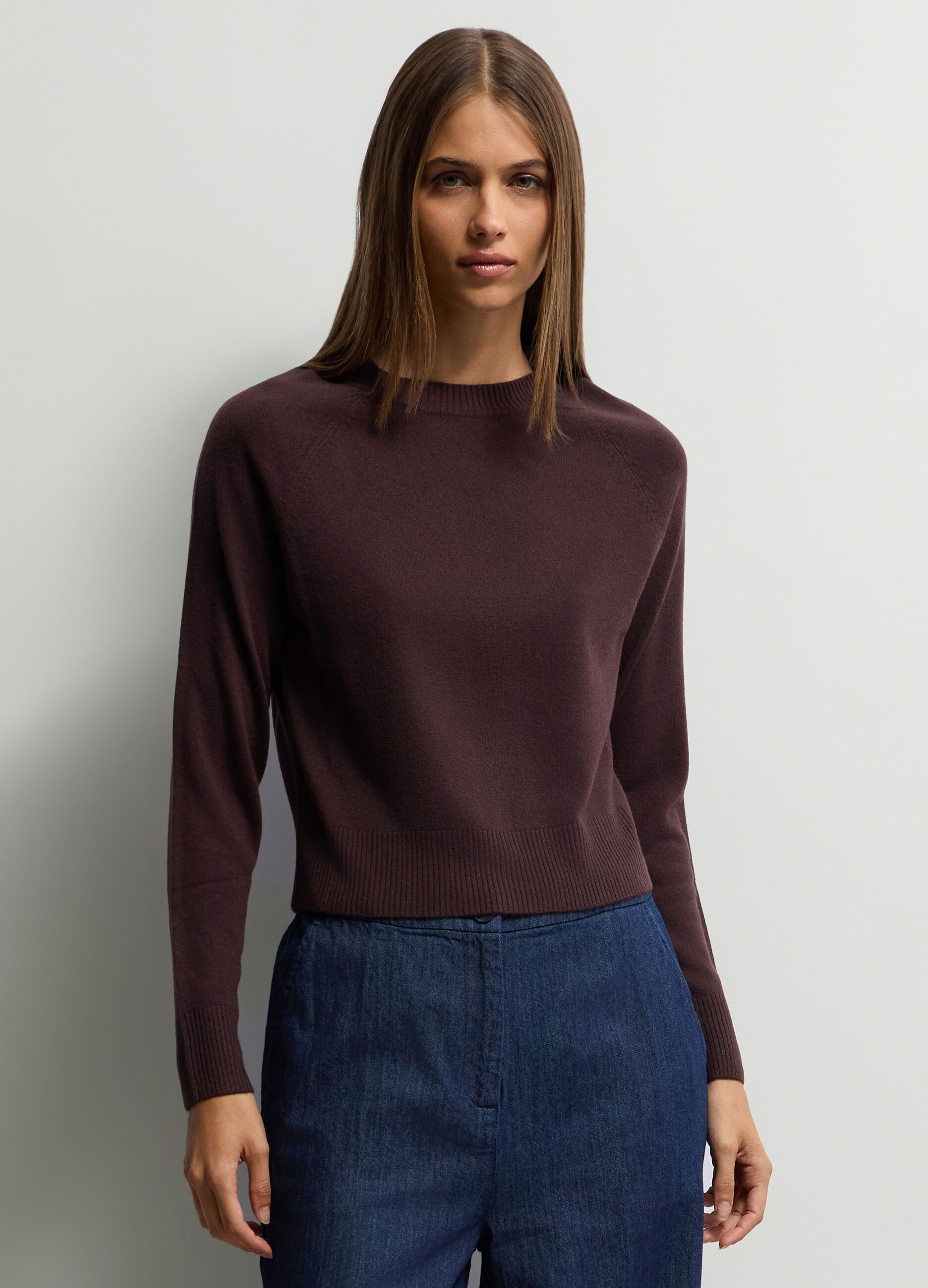 Pullover girocollo in maglia rasata donna_0