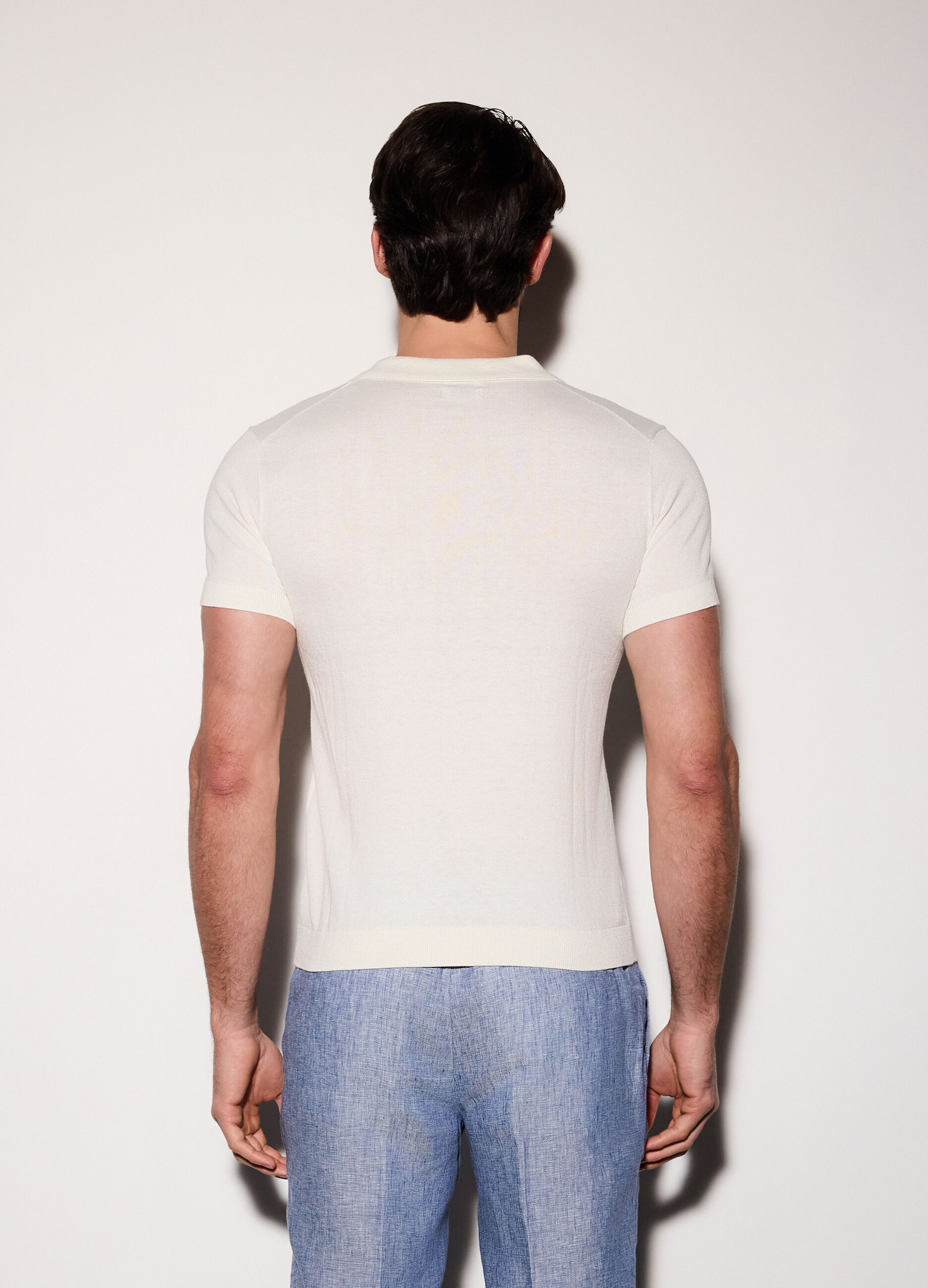 Polo a maniche corte in cotone e seta uomo_1