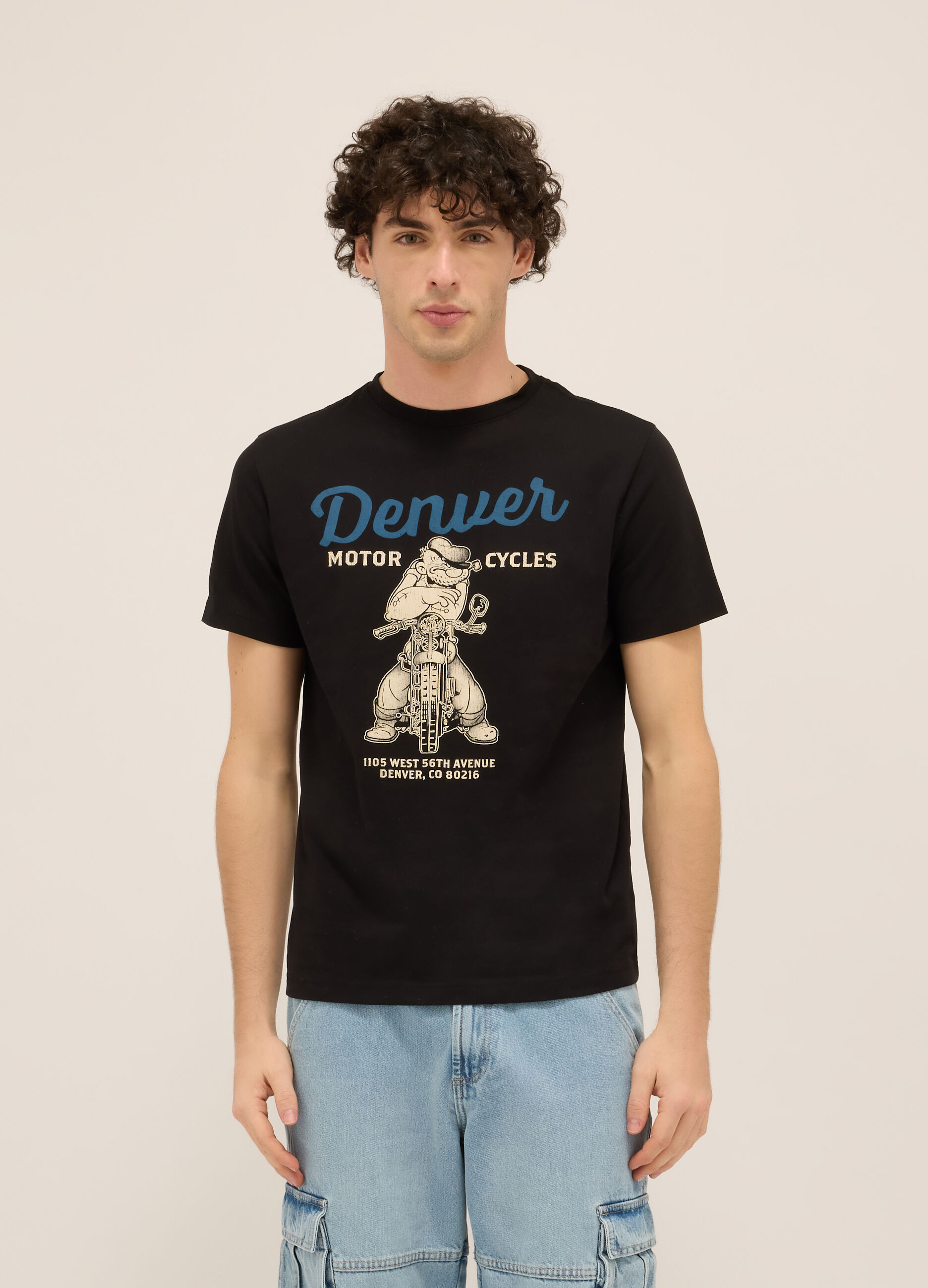 T-shirt girocollo in cotone con stampa uomo_0