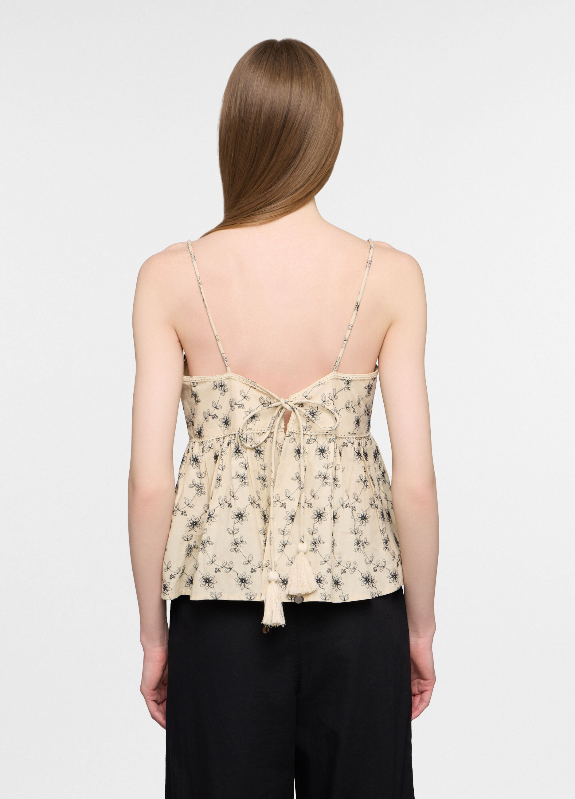 Top con scollo a V in puro cotone donna_1