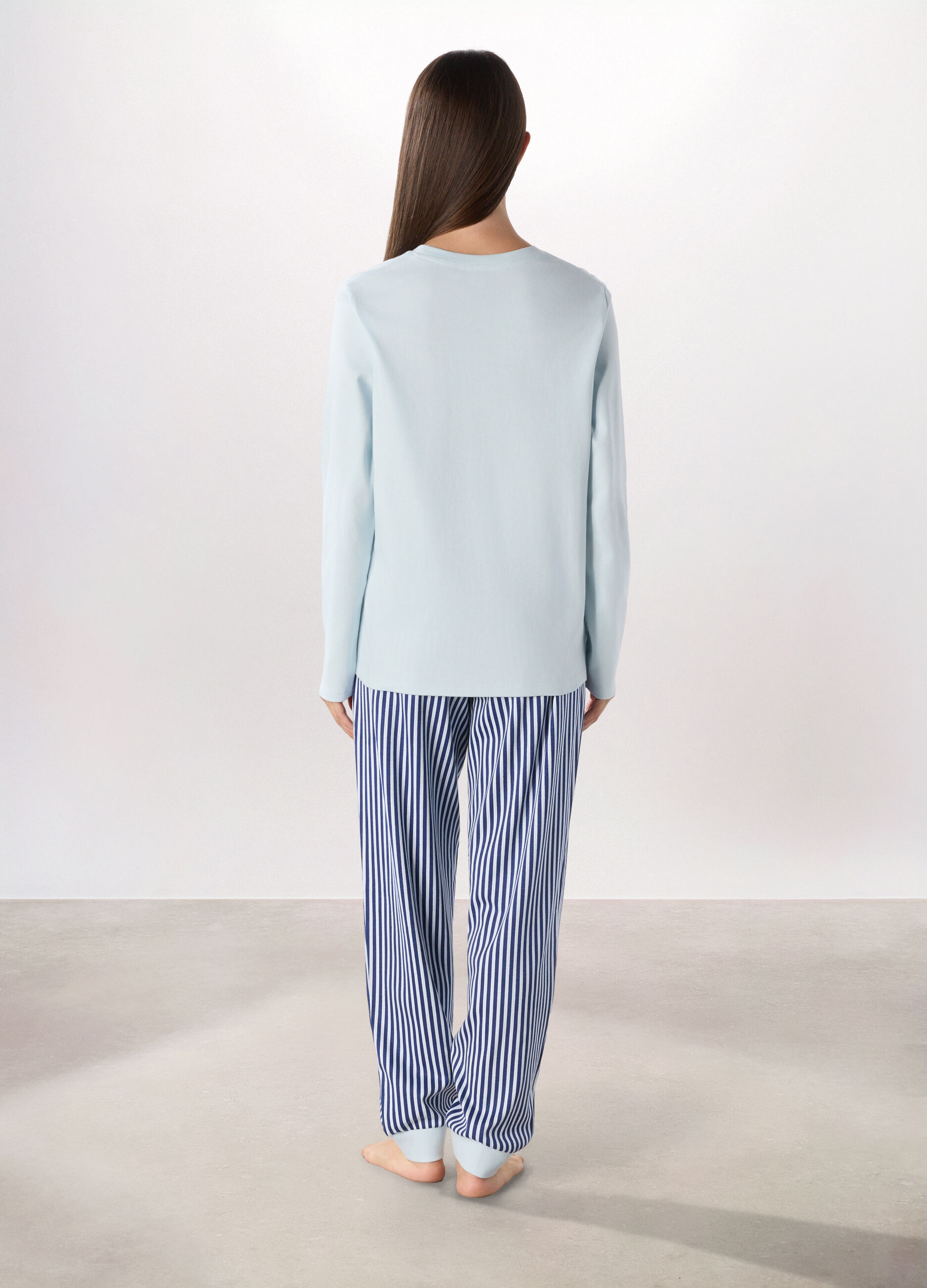 Set pigiama lungo in puro cotone interlock donna_1