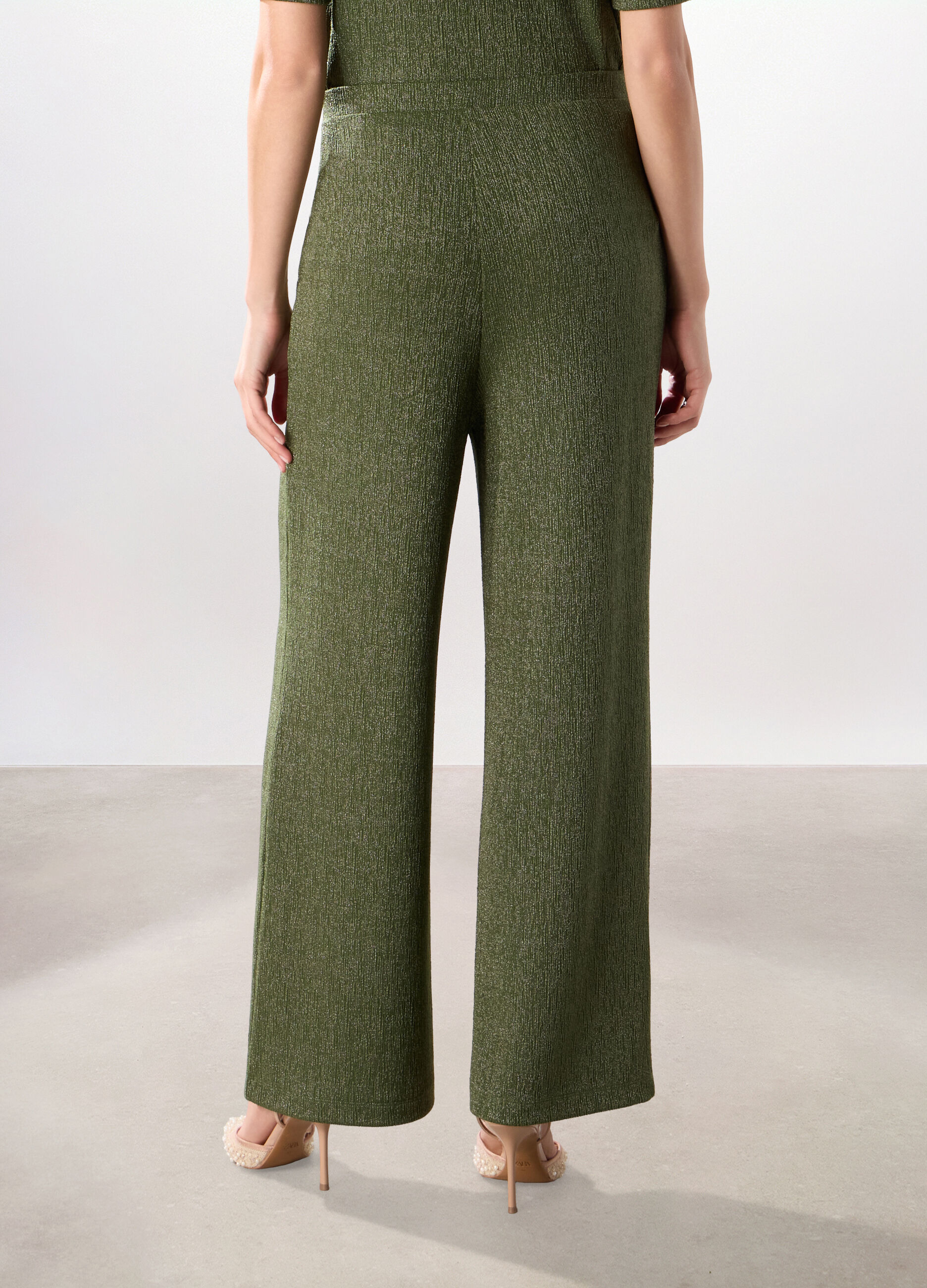 Pantalone palazzo in crinkle e di filo lurex donna_1