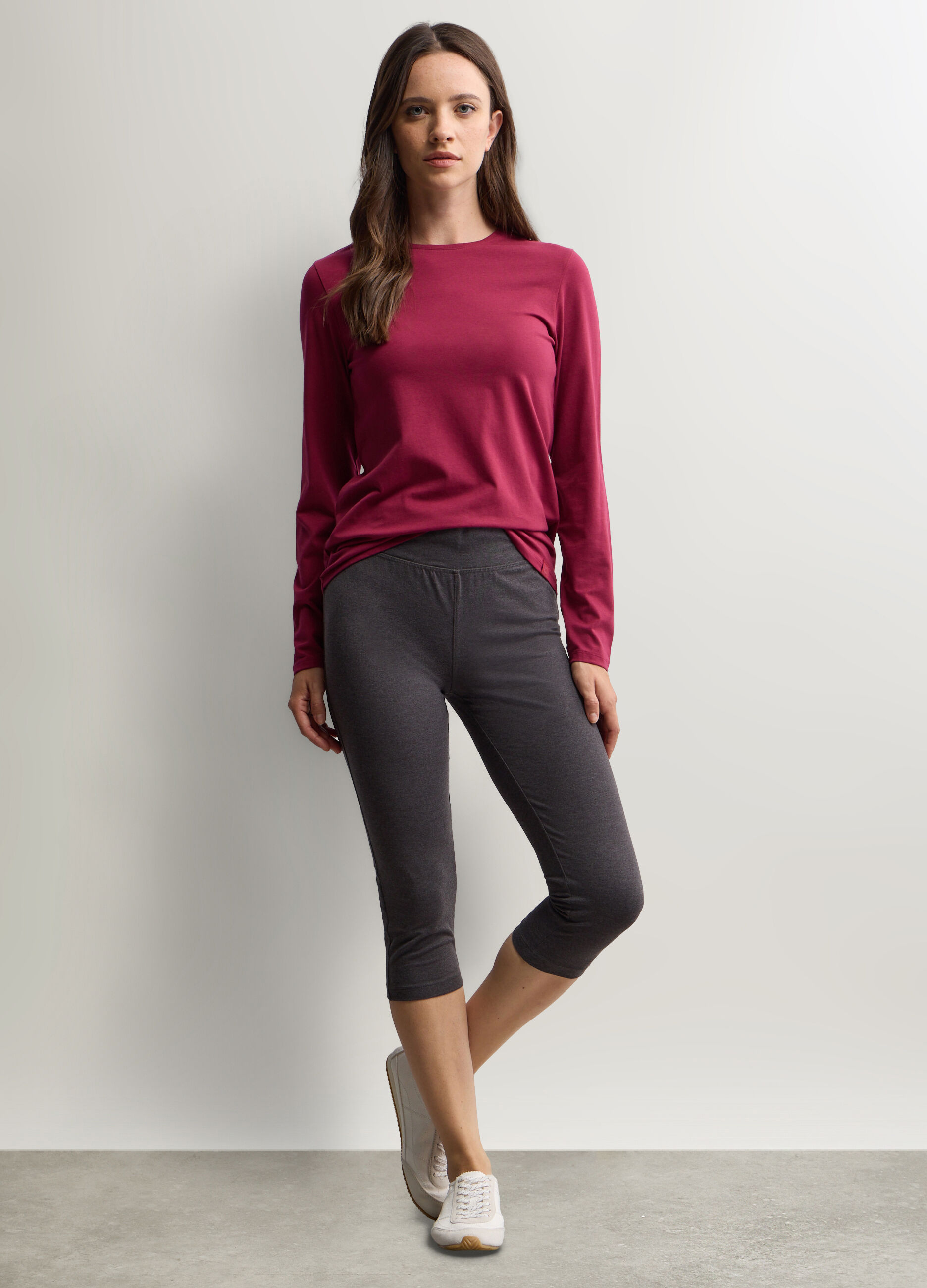 Leggings Capri Slim Fit in jersey di cotone stretch donna_0