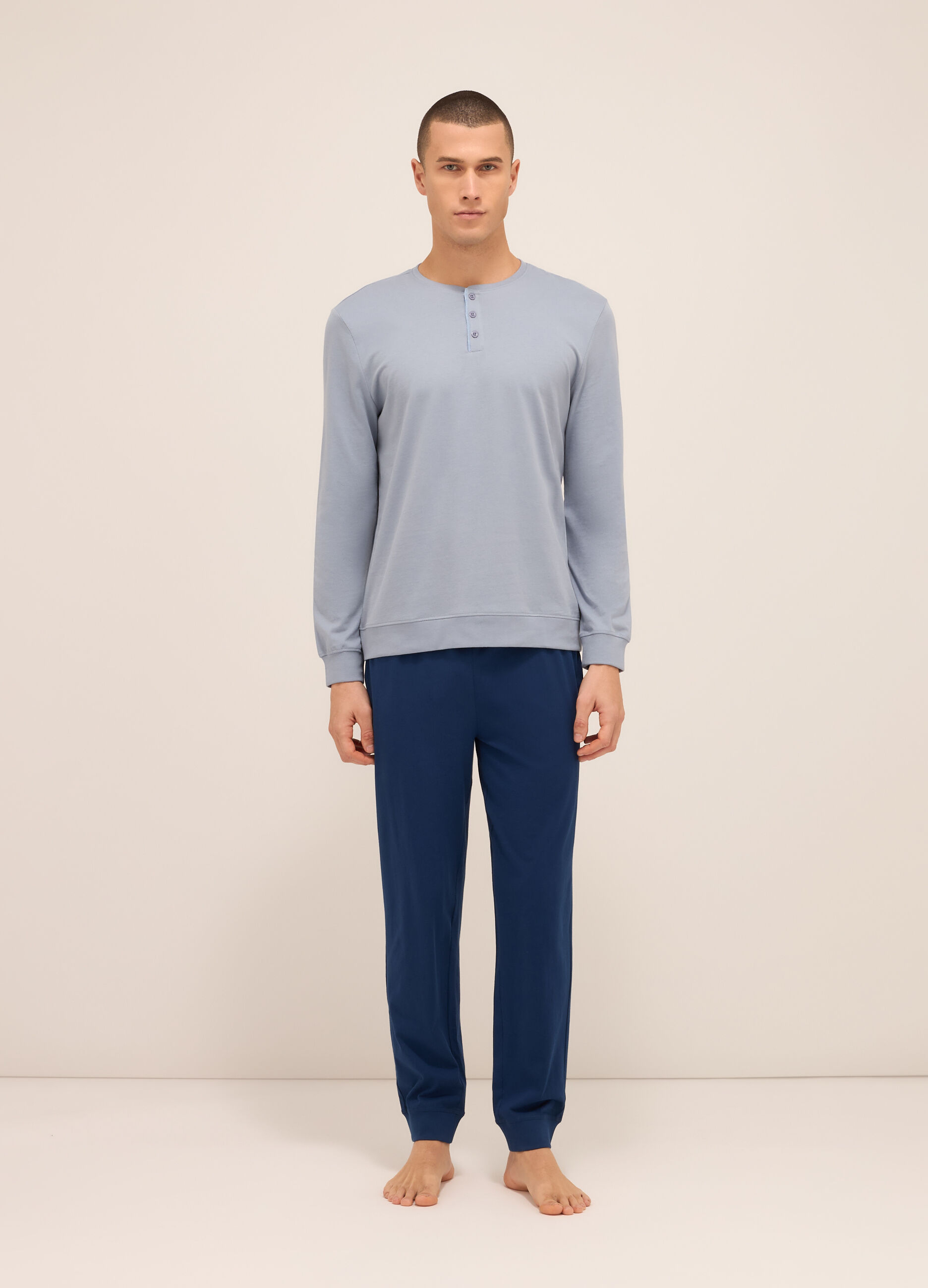 Maglia del pigiama a serafino in jersey di cotone uomo_0