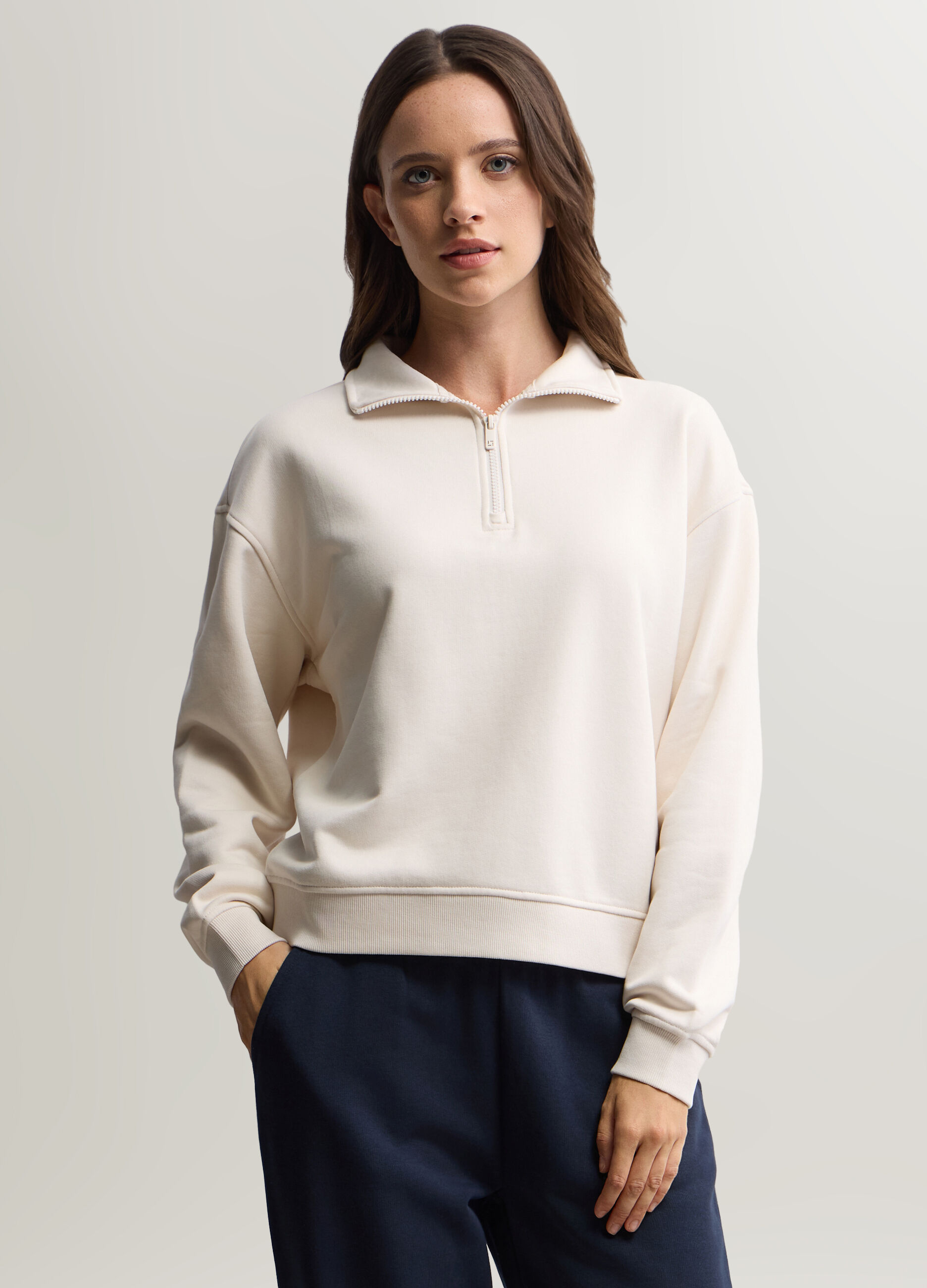 Felpa Relaxed Fit con chiusura parziale a zip donna_0