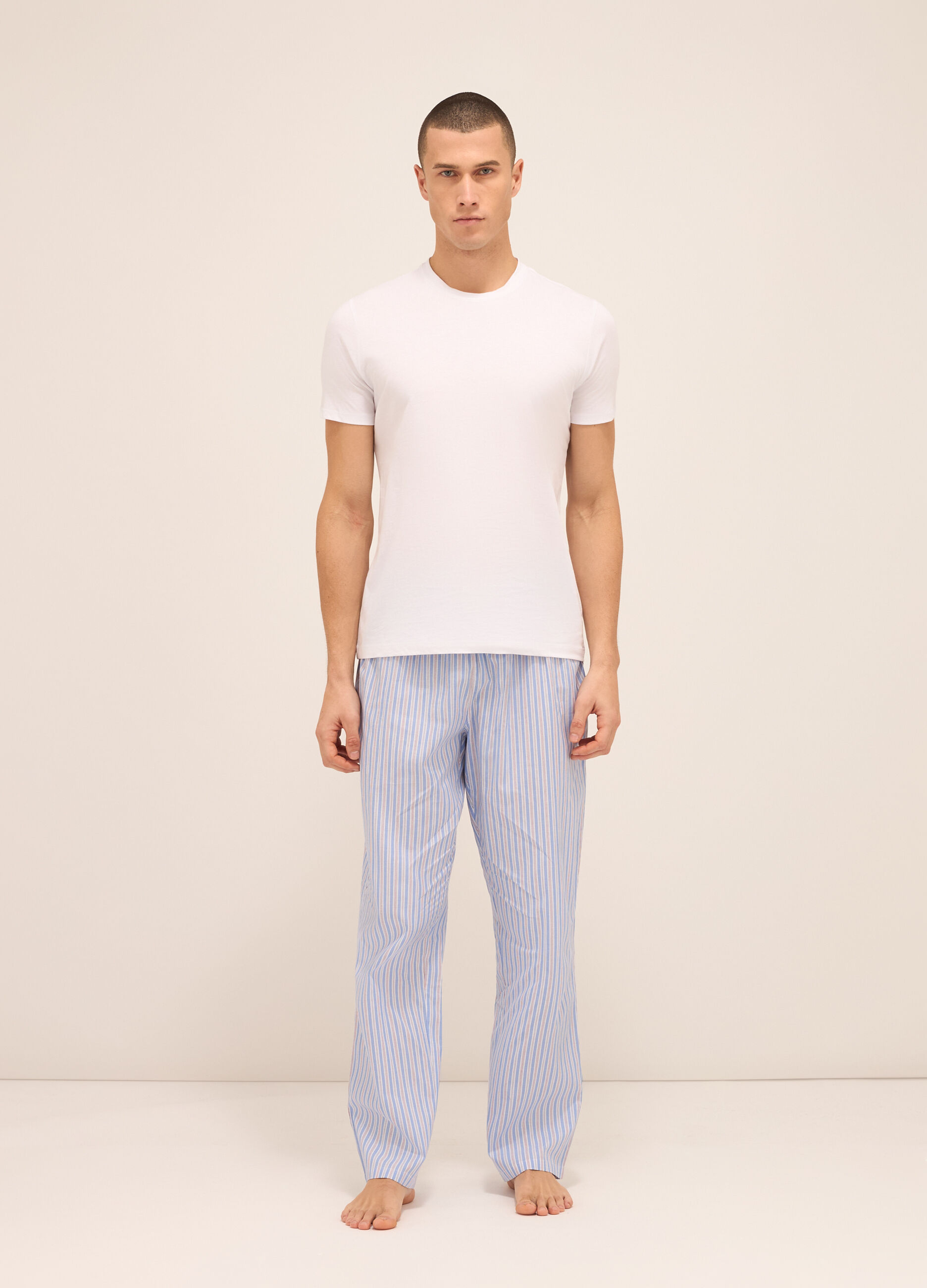 Pantaloni del pigiama in tela di cotone a righe uomo_0