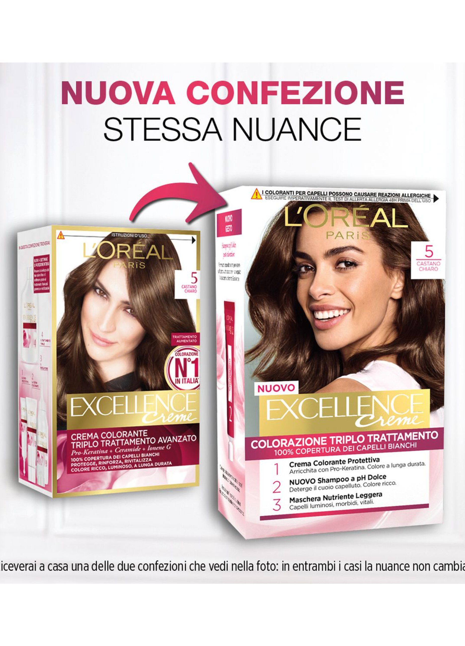 L'Oréal Paris Tinta Capelli Excellence, Copre i capelli bianchi, colore ricco, luminoso e a lunga durata, 5 Castano Chiaro._2