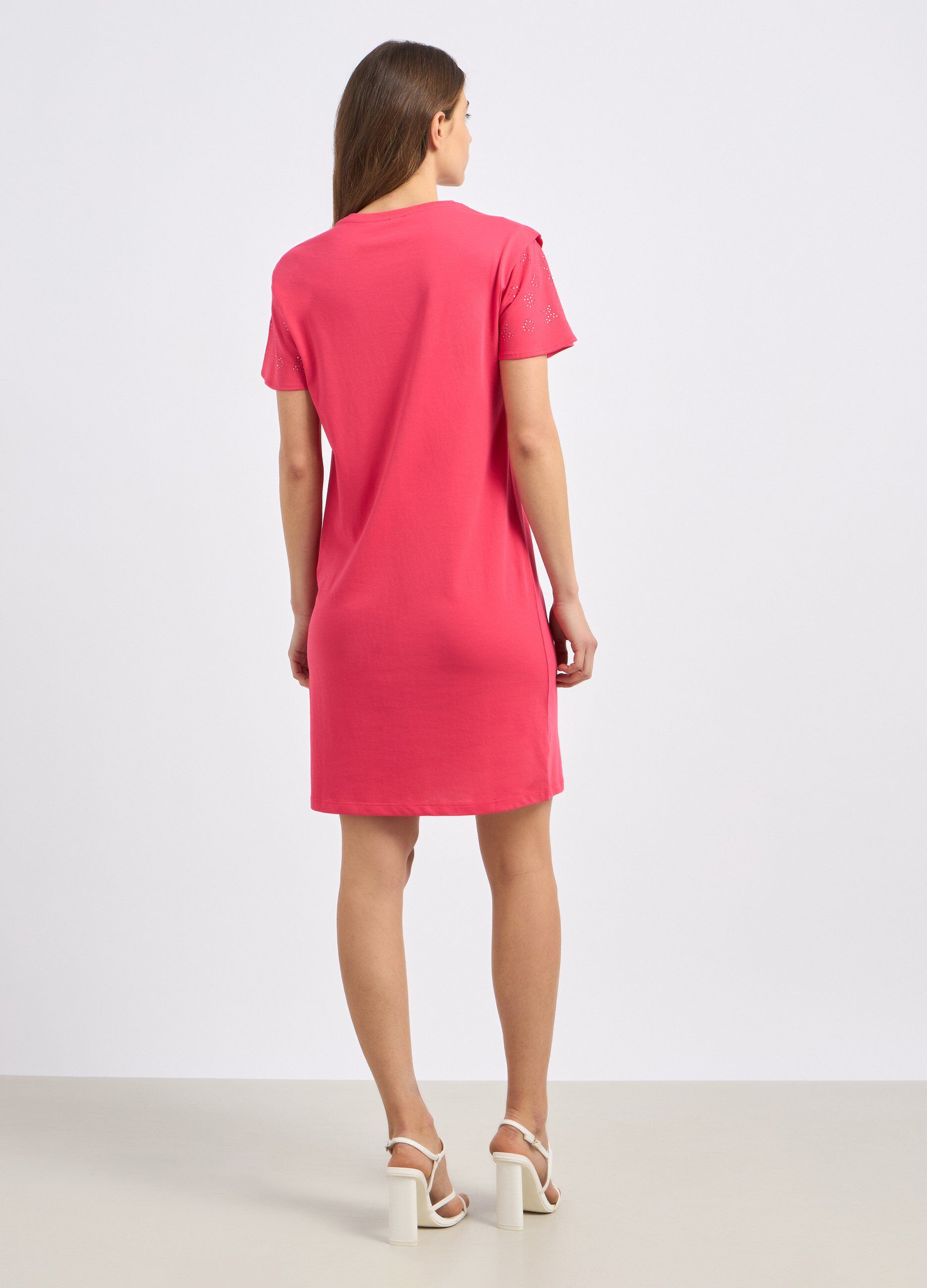 Vestito corto in puro cotone con strass donna_1