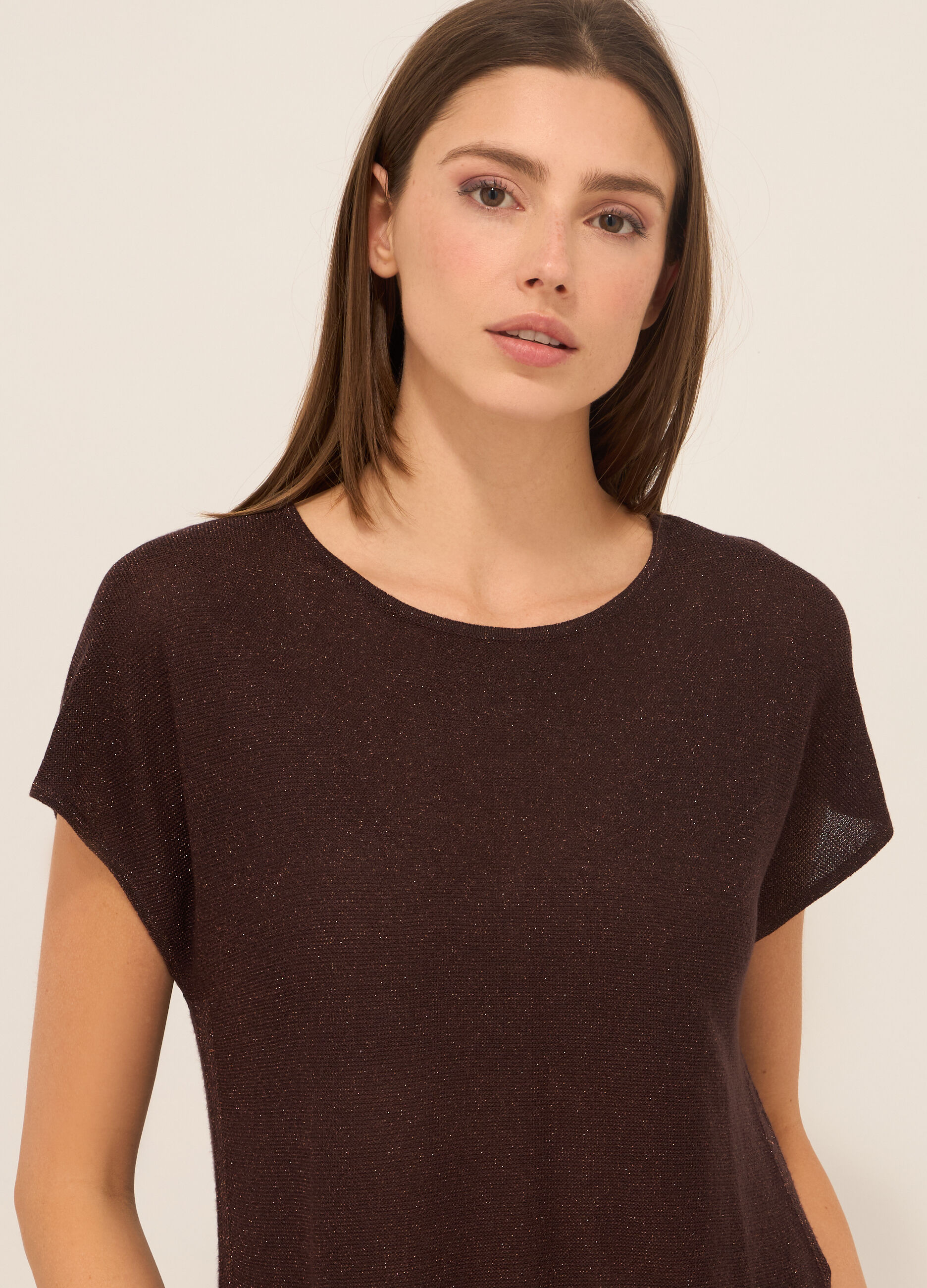 Tricot misto viscosa a maniche corte donna_2