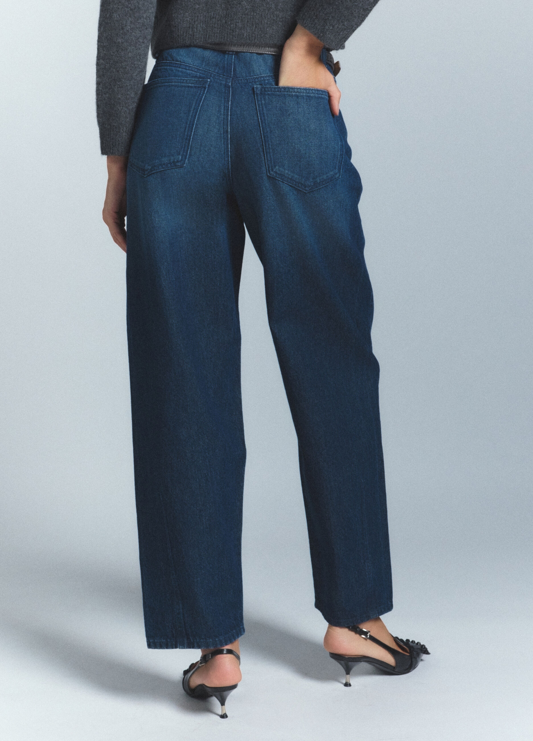 Pantaloni Barrel Fit in denim di puro cotone donna_2