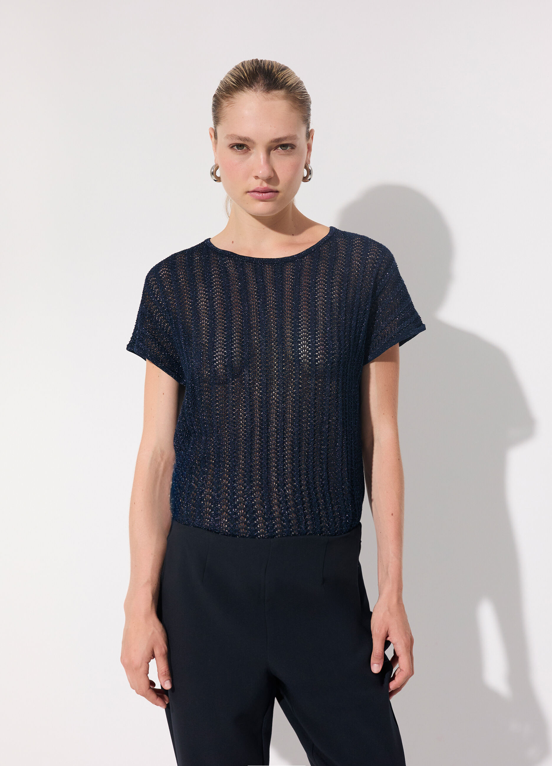 Tricot kimono a maniche corte in filo lurex donna_1