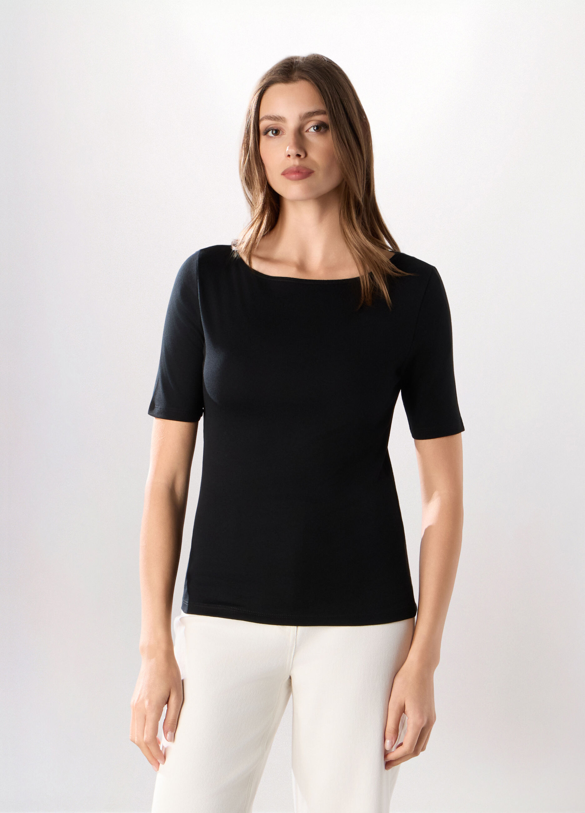 T-shirt a manica corta in puro cotone donna_0