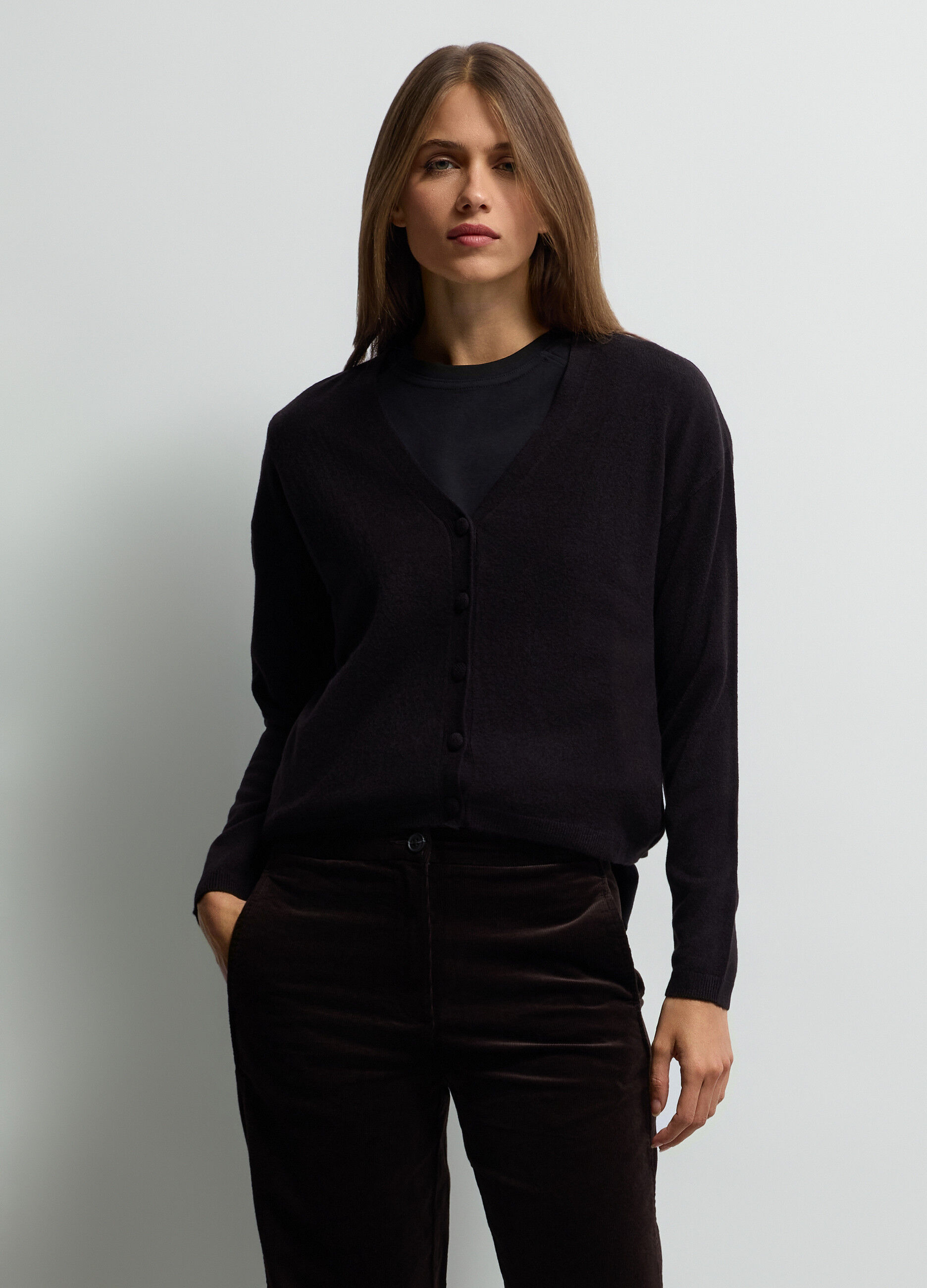 Cardigan con scollo a V rasato donna_0