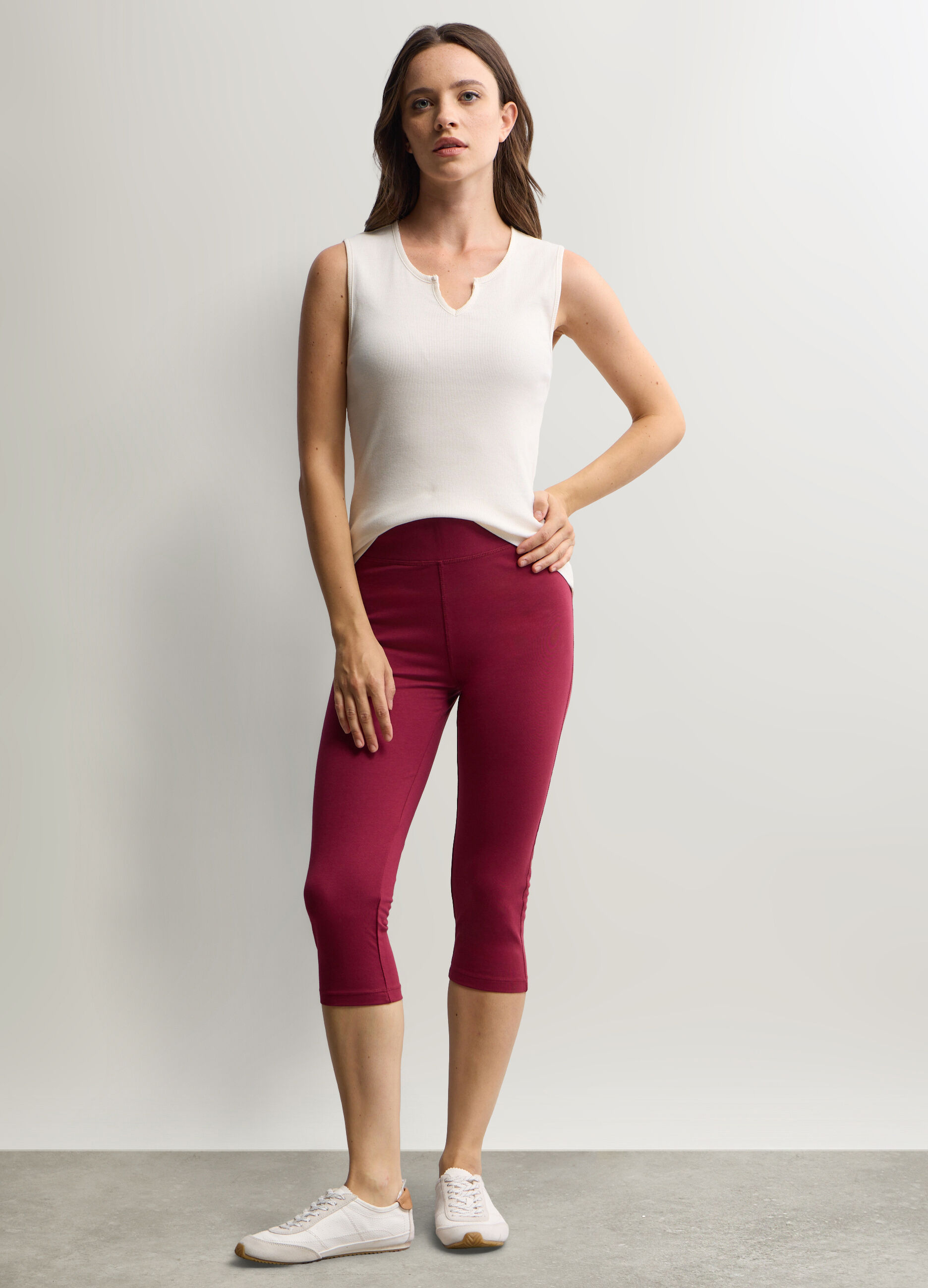 Leggings Capri Slim Fit in jersey di cotone stretch donna_0