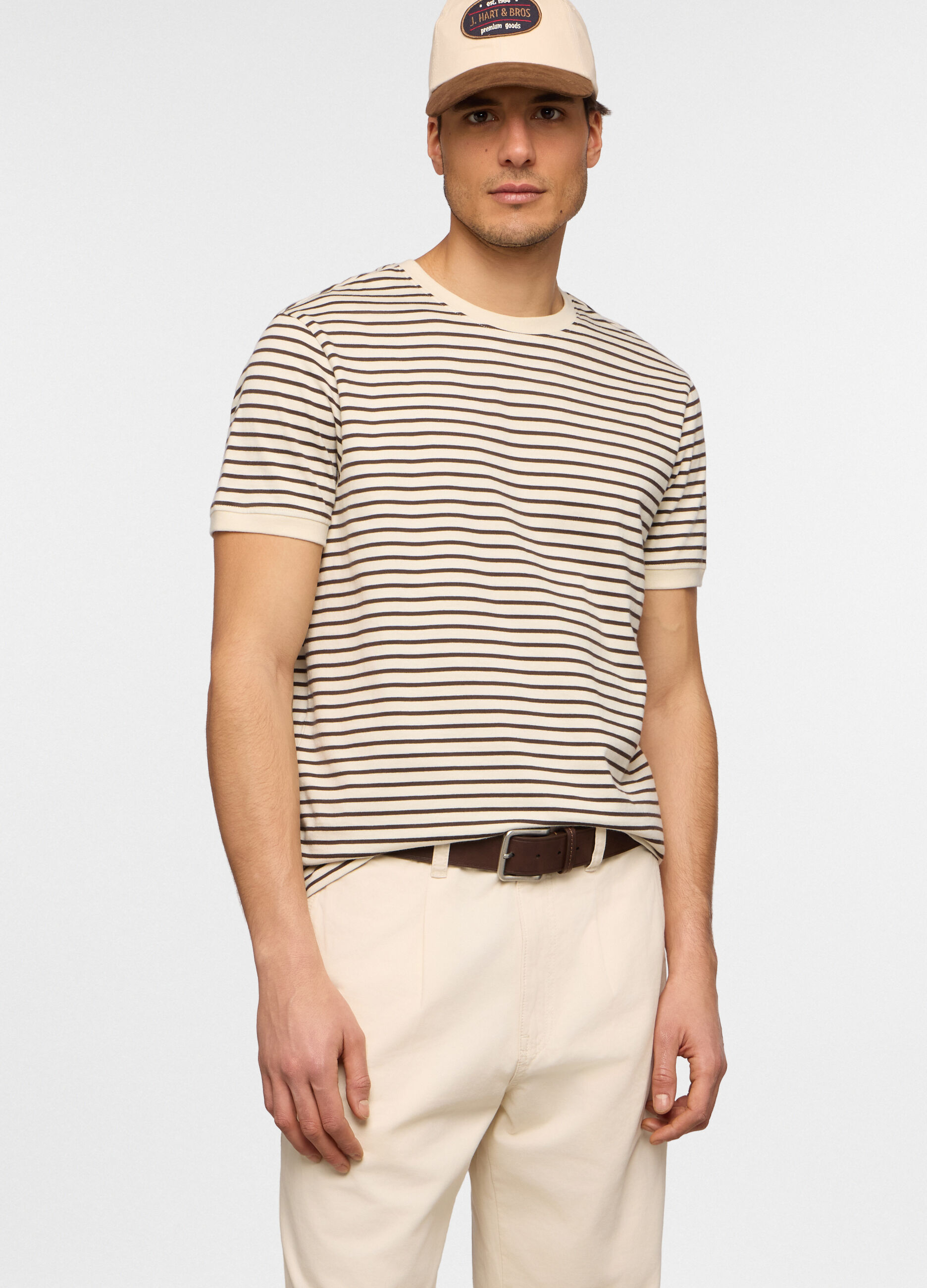 T-shirt girocollo in jersey di cotone a righe uomo_0