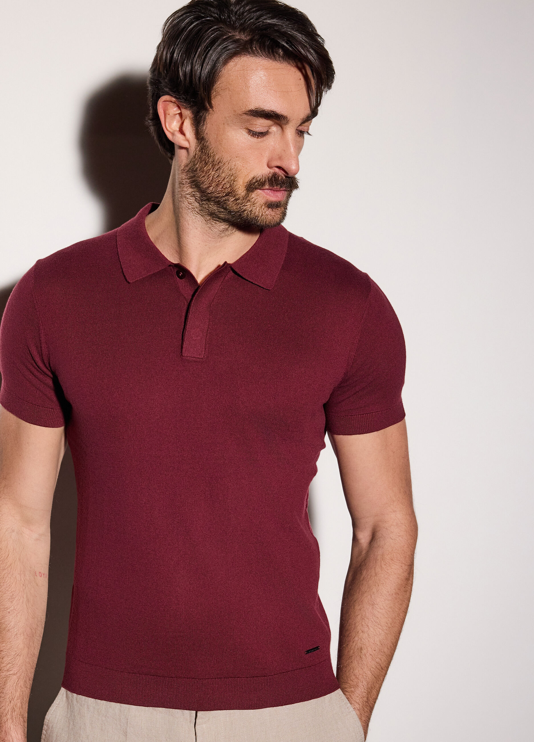 Polo a maniche corte in cotone e seta uomo_2