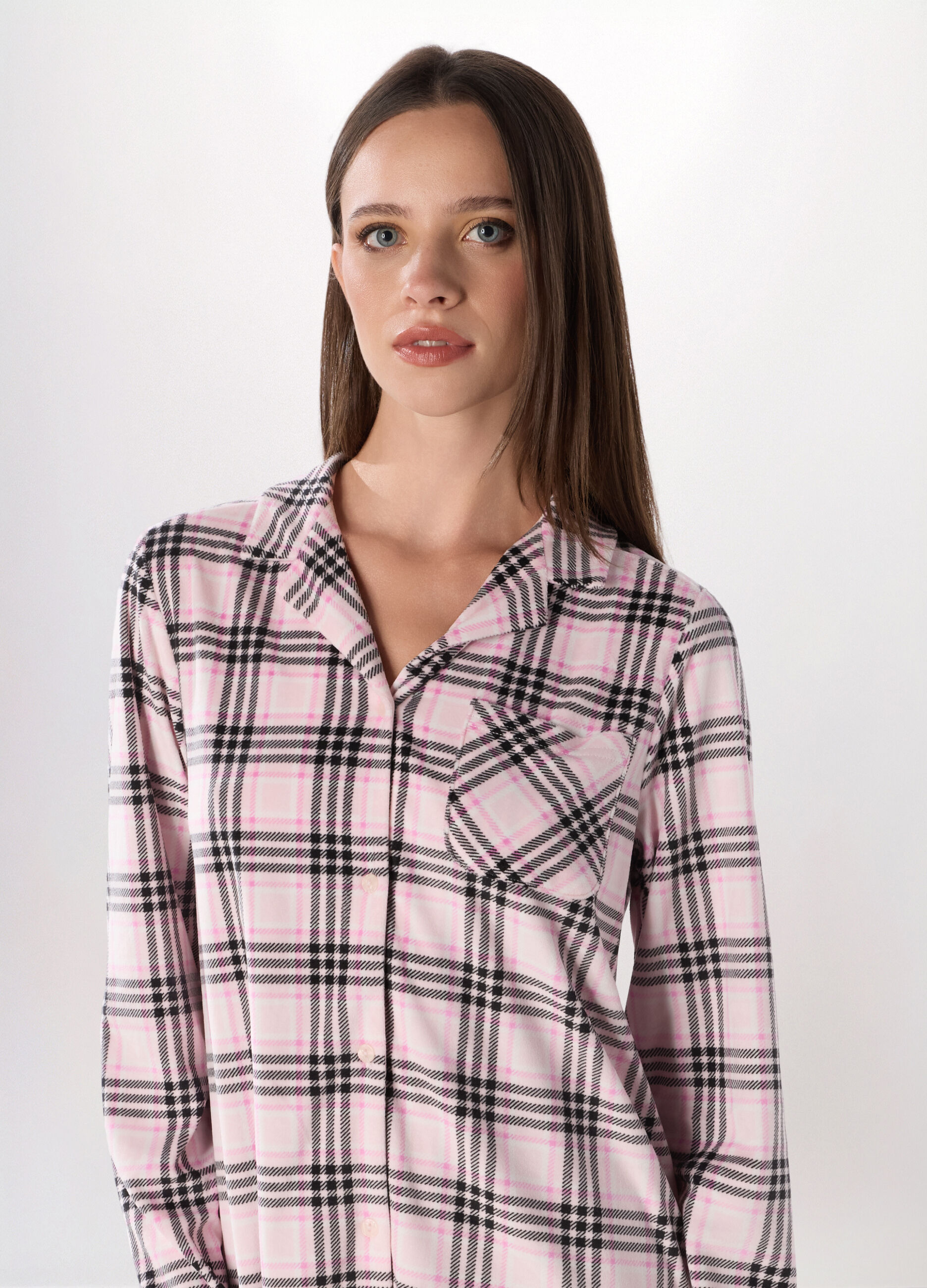 Camicia da notte in velours a quadri donna_2