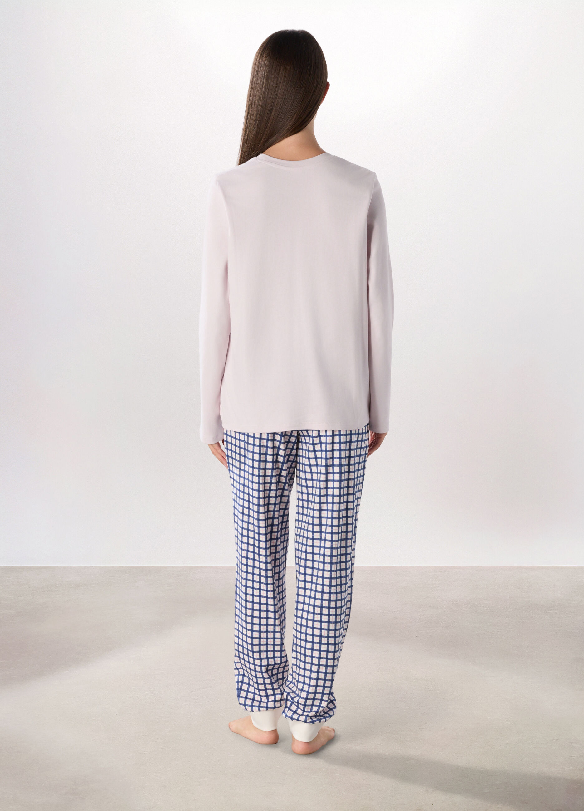 Set pigiama lungo in puro cotone interlock donna_1