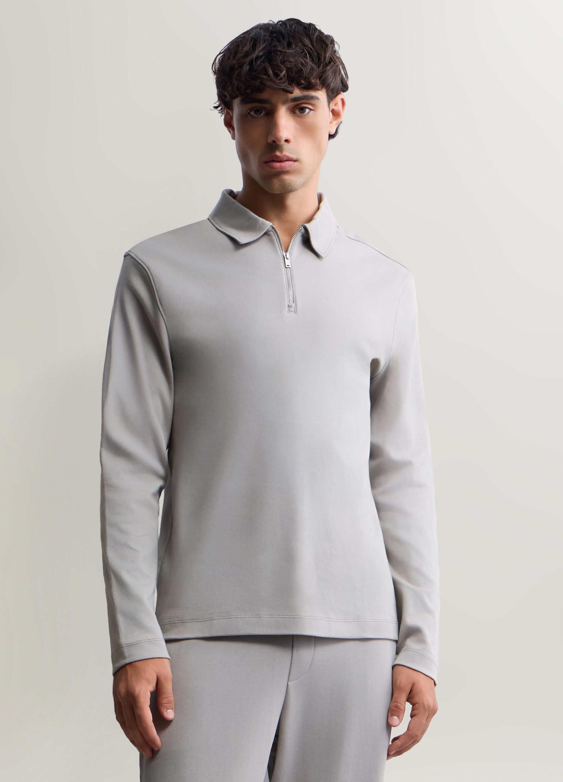 Polo a maniche lunghe in interlock di cotone uomo_0