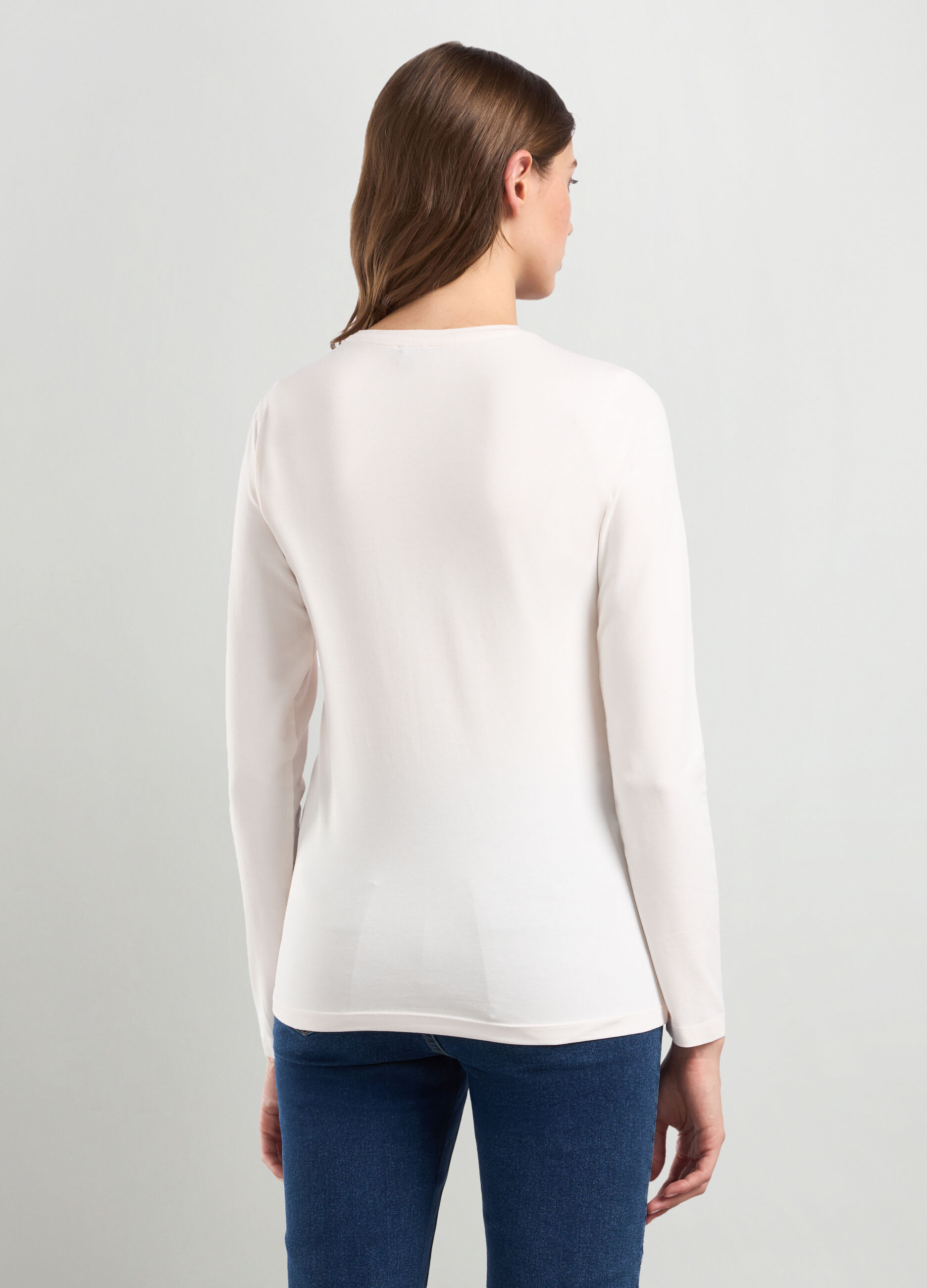 T-shirt in cotone stretch con stampa donna_1