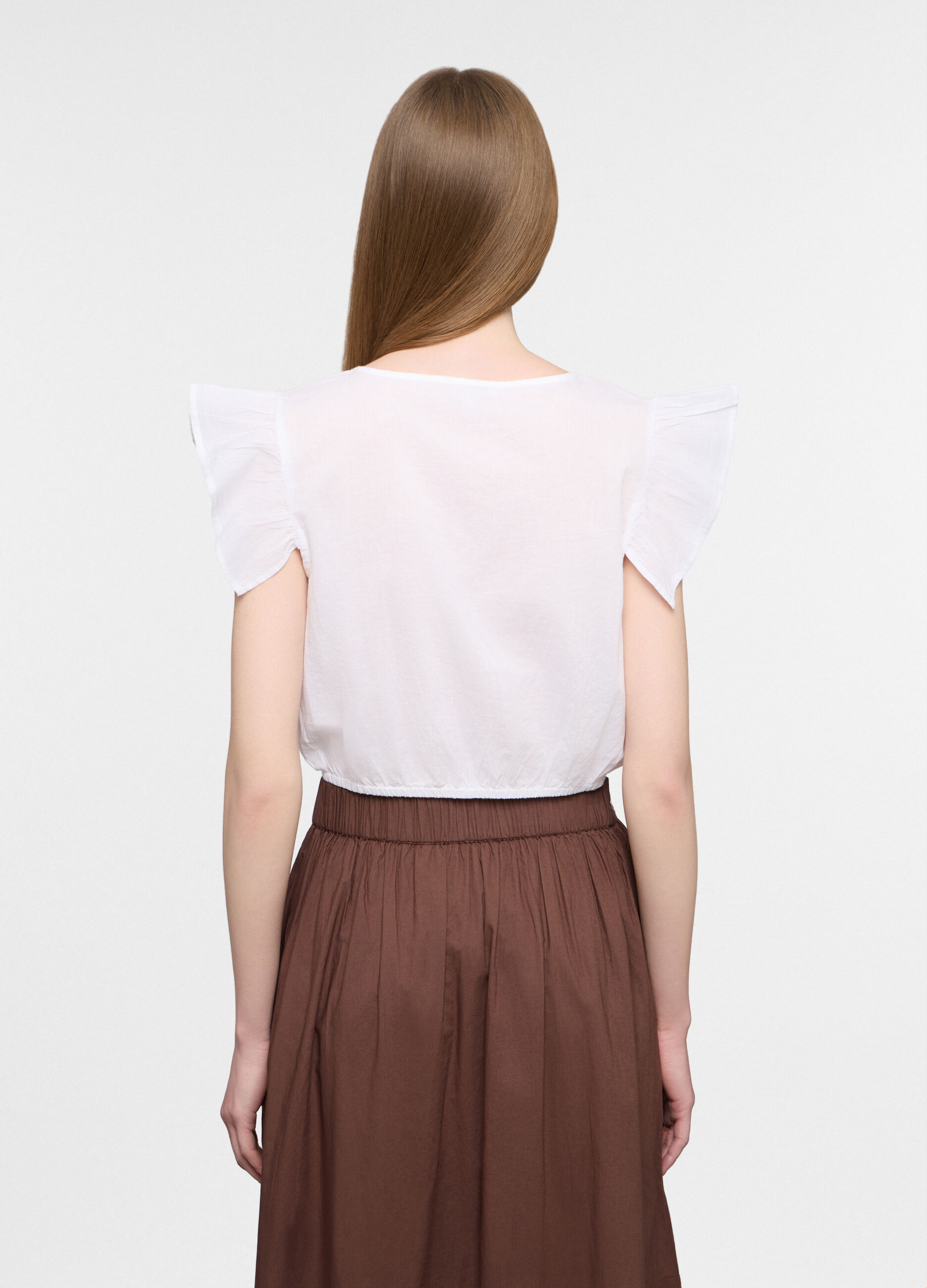 Camicia fit slim con scollo rotondo in puro cotone donna_1