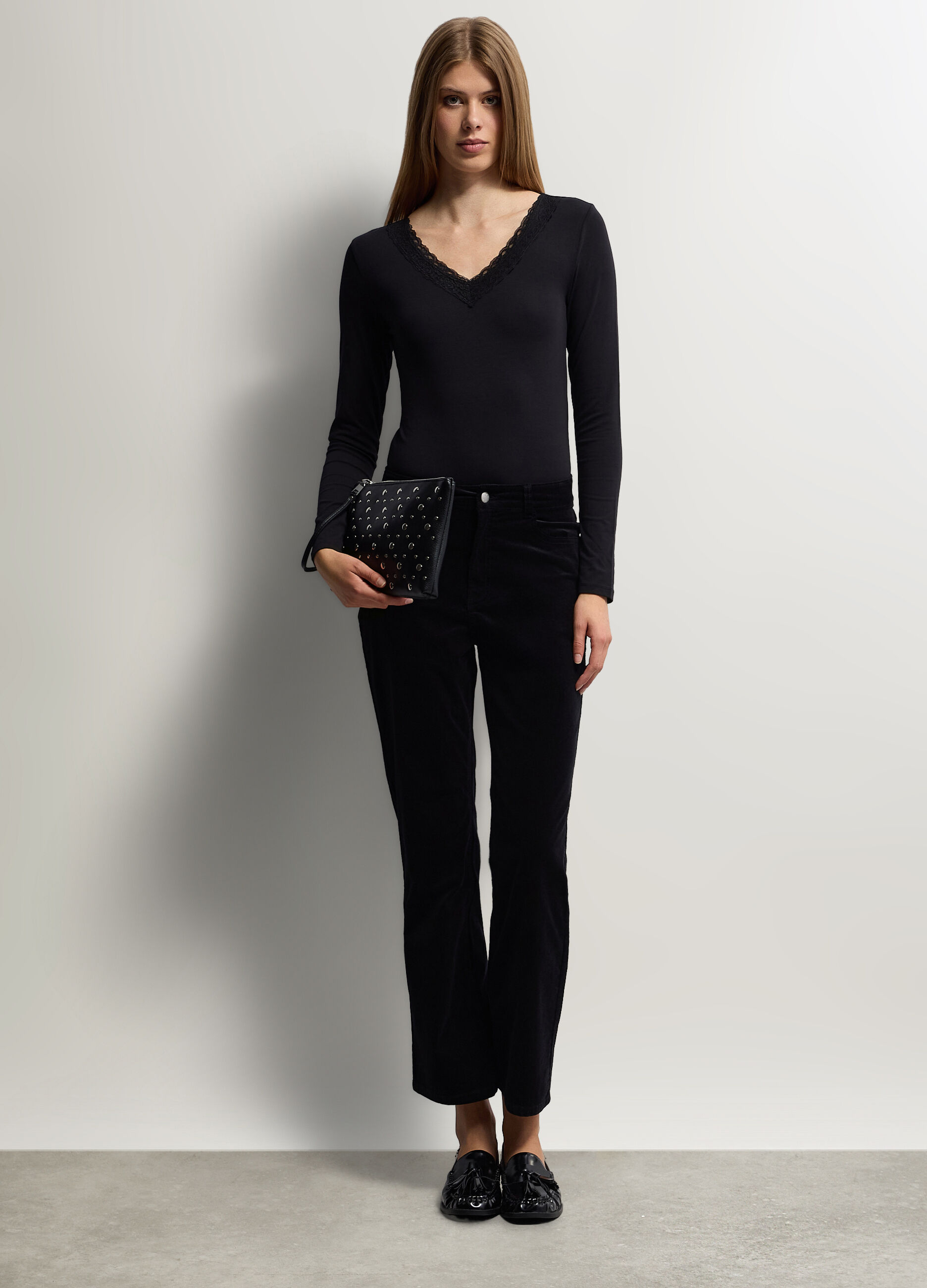 Pantaloni Cropped Flare Fit in costina di velluto stretch donna_0