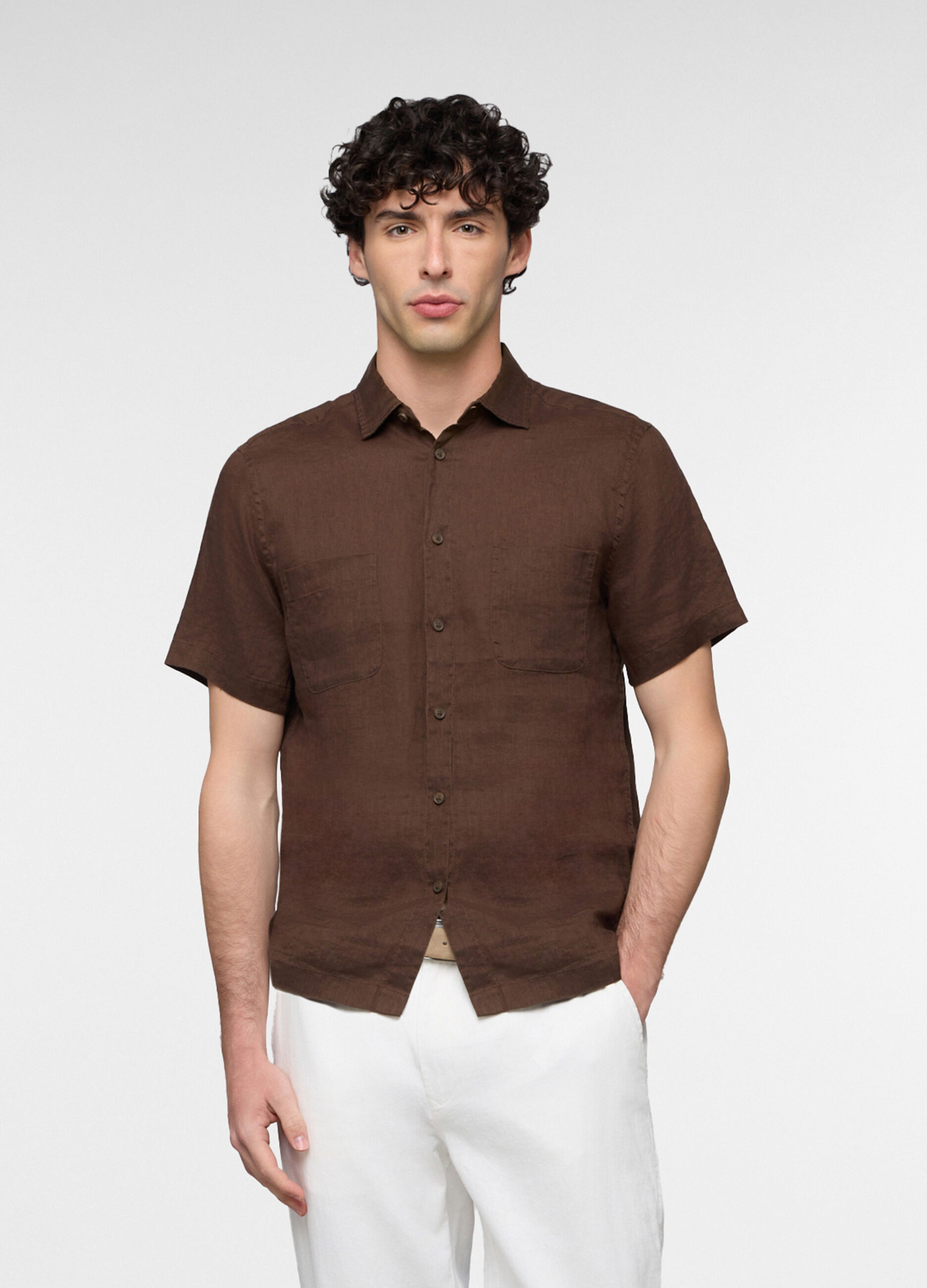 Camicia manica corta in lino uomo_0