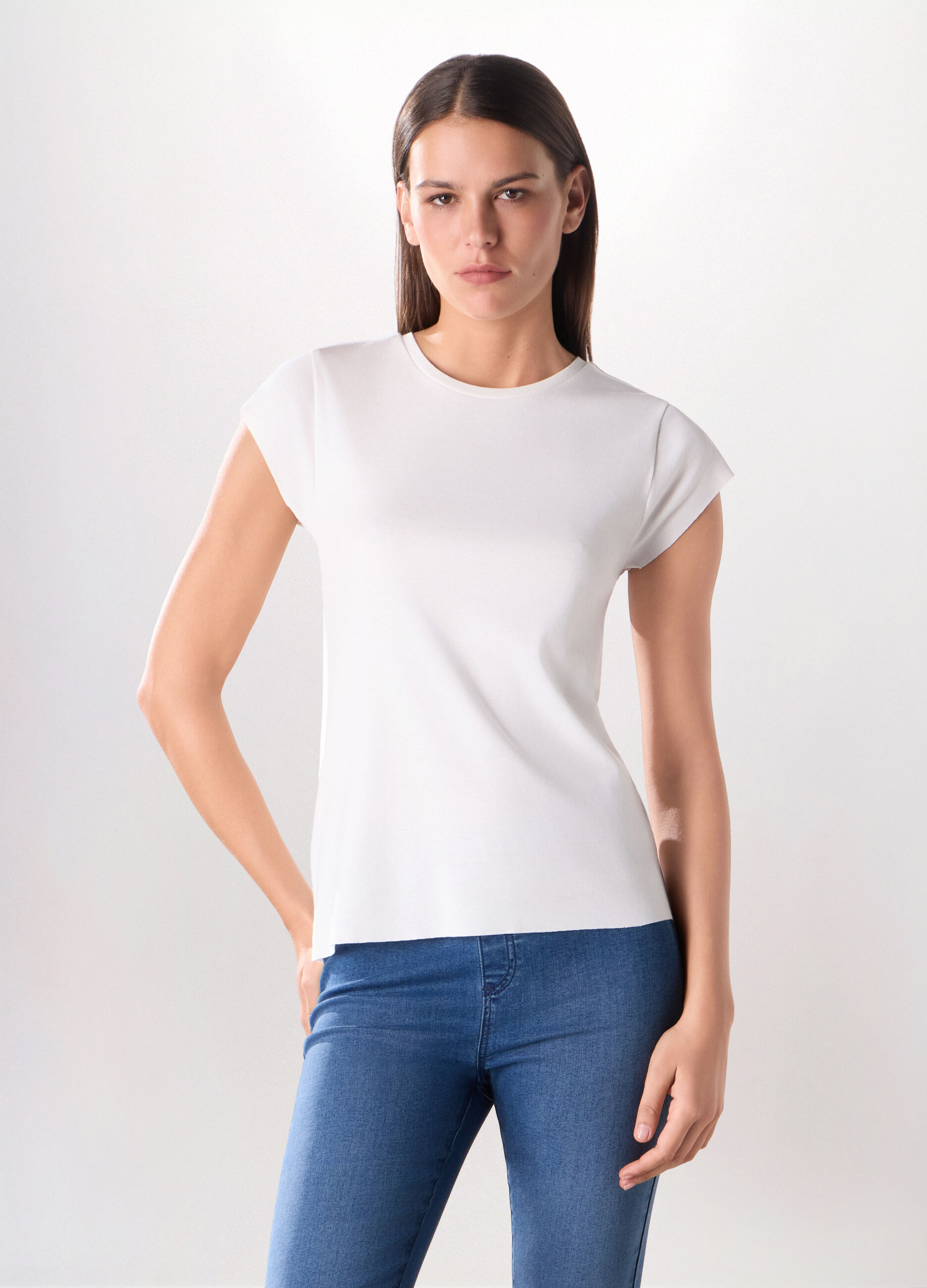 T-shirt in costina di puro cotone donna_0