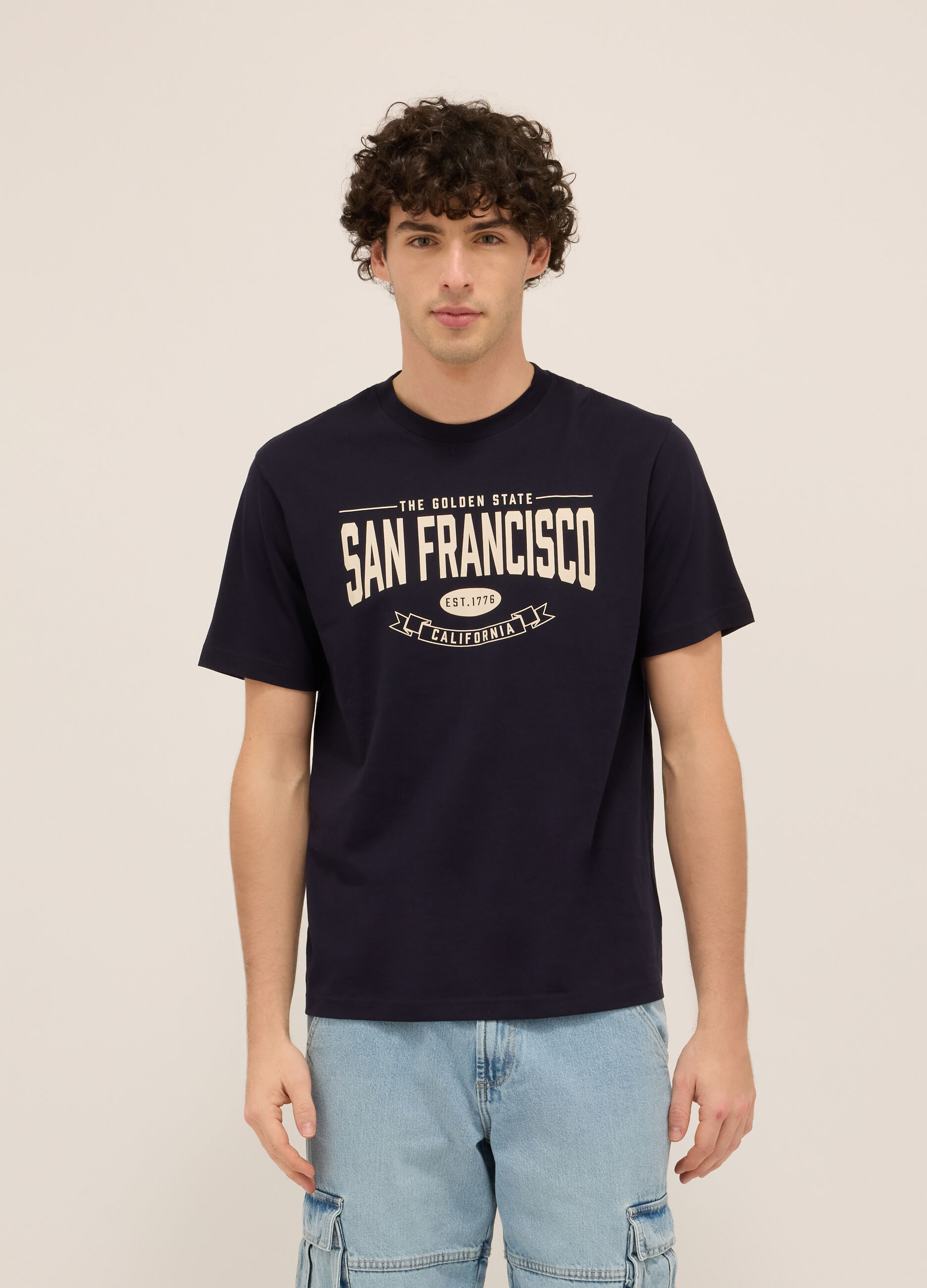 T-shirt girocollo in puro cotone con stampa uomo_0