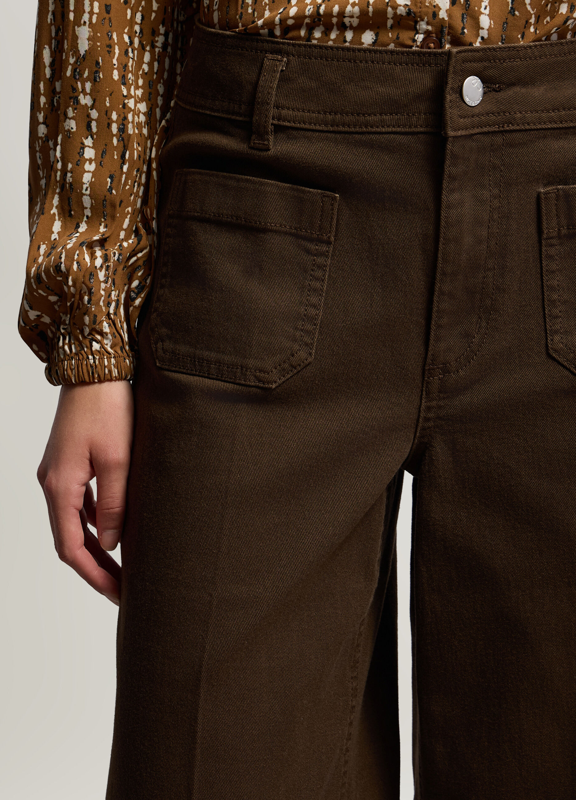 Pantaloni Culotte Fit in denim di cotone stretch donna_3