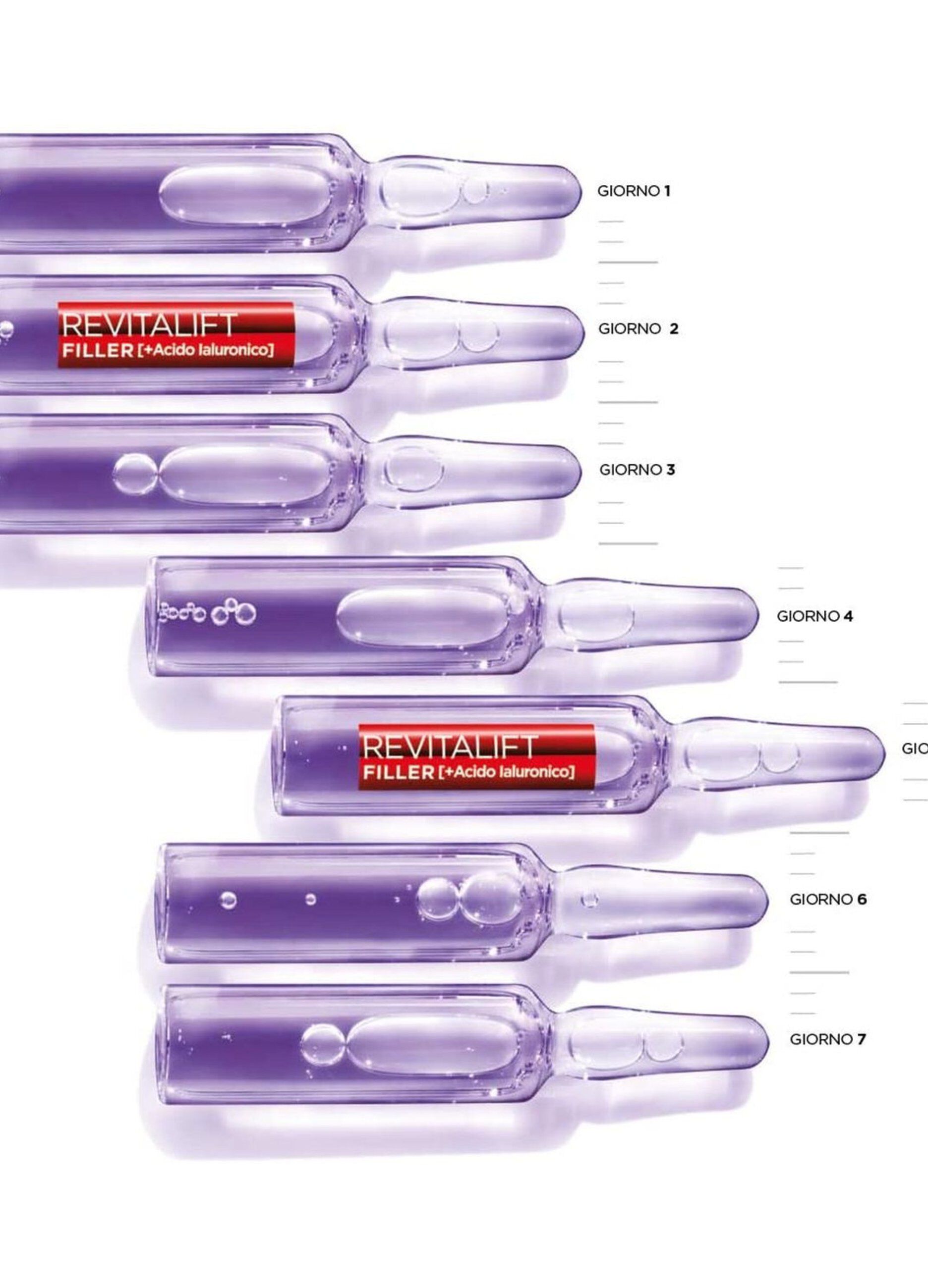 L'Oréal Paris Ampolle Rimpolpanti Revitalift Filler, Azione Antirughe, con Acido Ialuronico Puro 100% Concentrato e Vitamina B5, Trattamento Intensivo 7 Giorni, 7x1 ml.