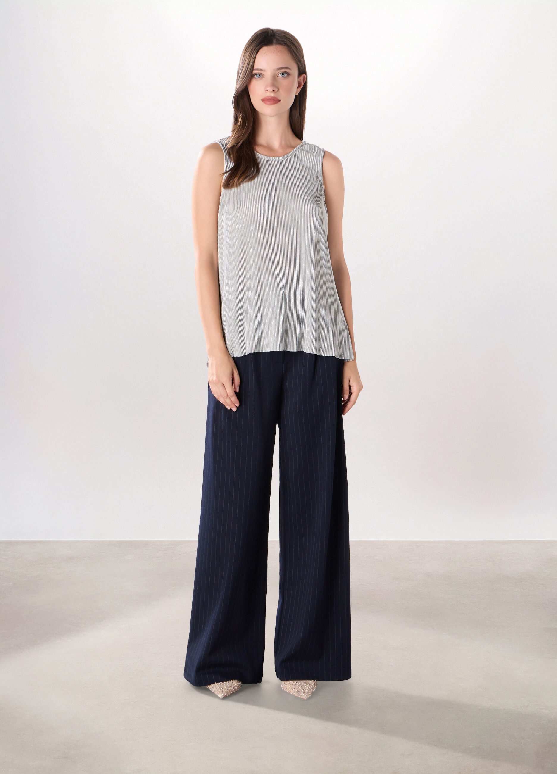 Pantaloni gessati misto viscosa donna_0