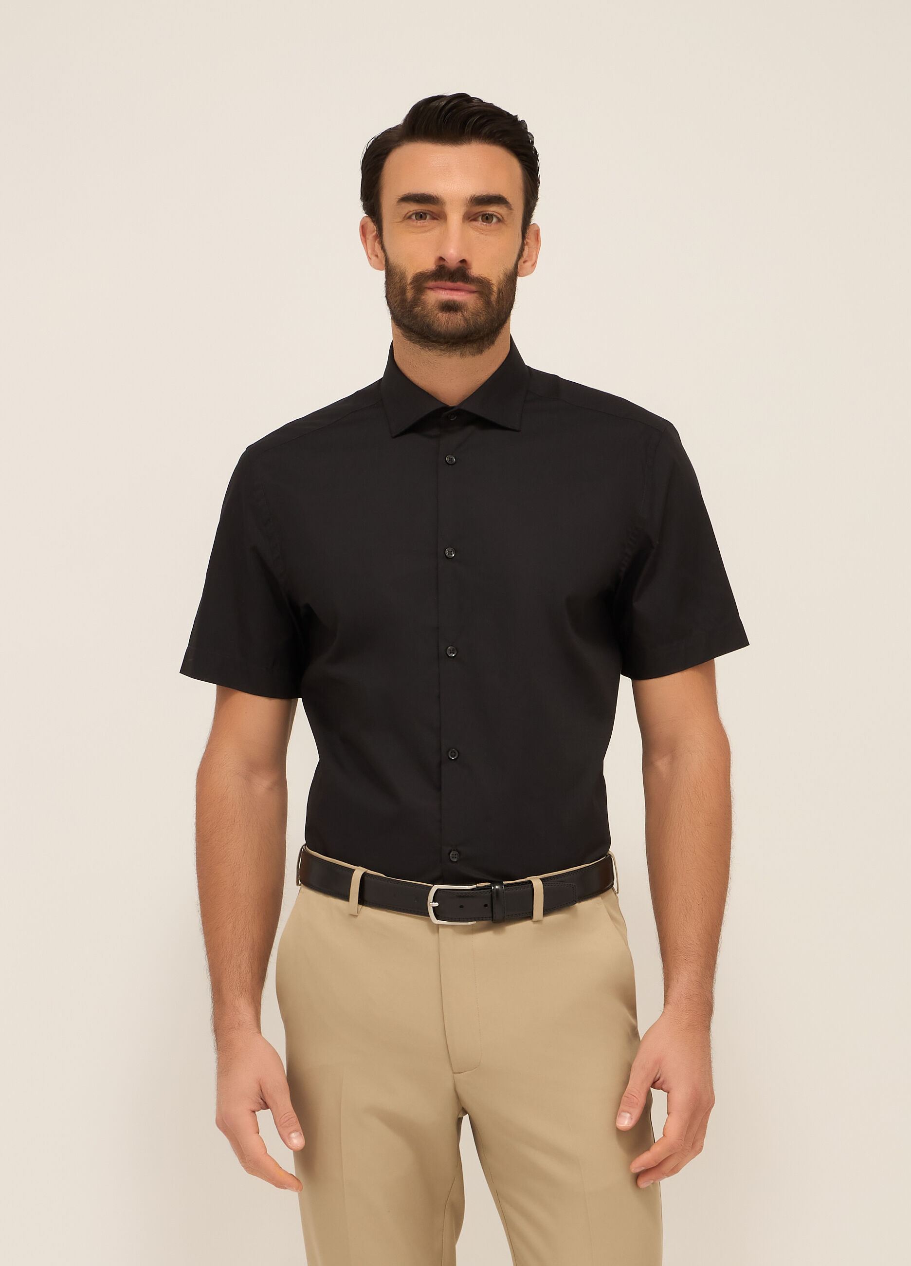 Camicia a maniche corte in misto cotone uomo_0