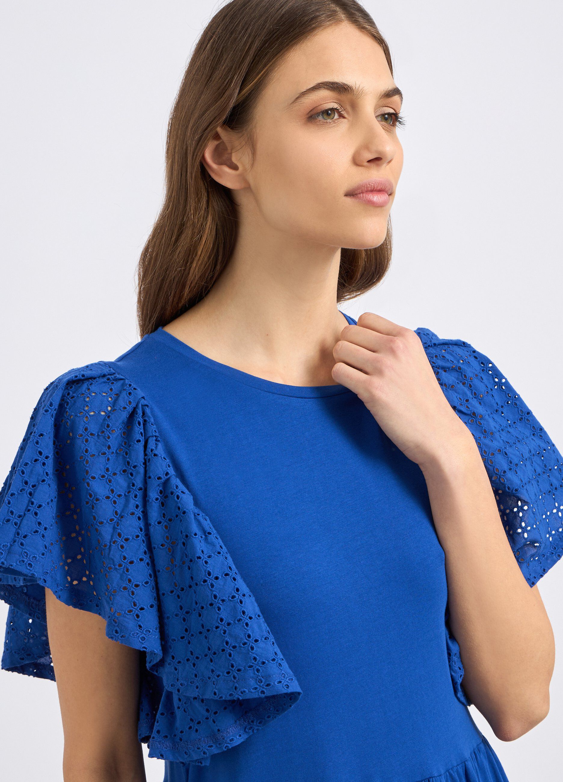 Abito lungo in puro cotone con inserti in sangallo donna_2