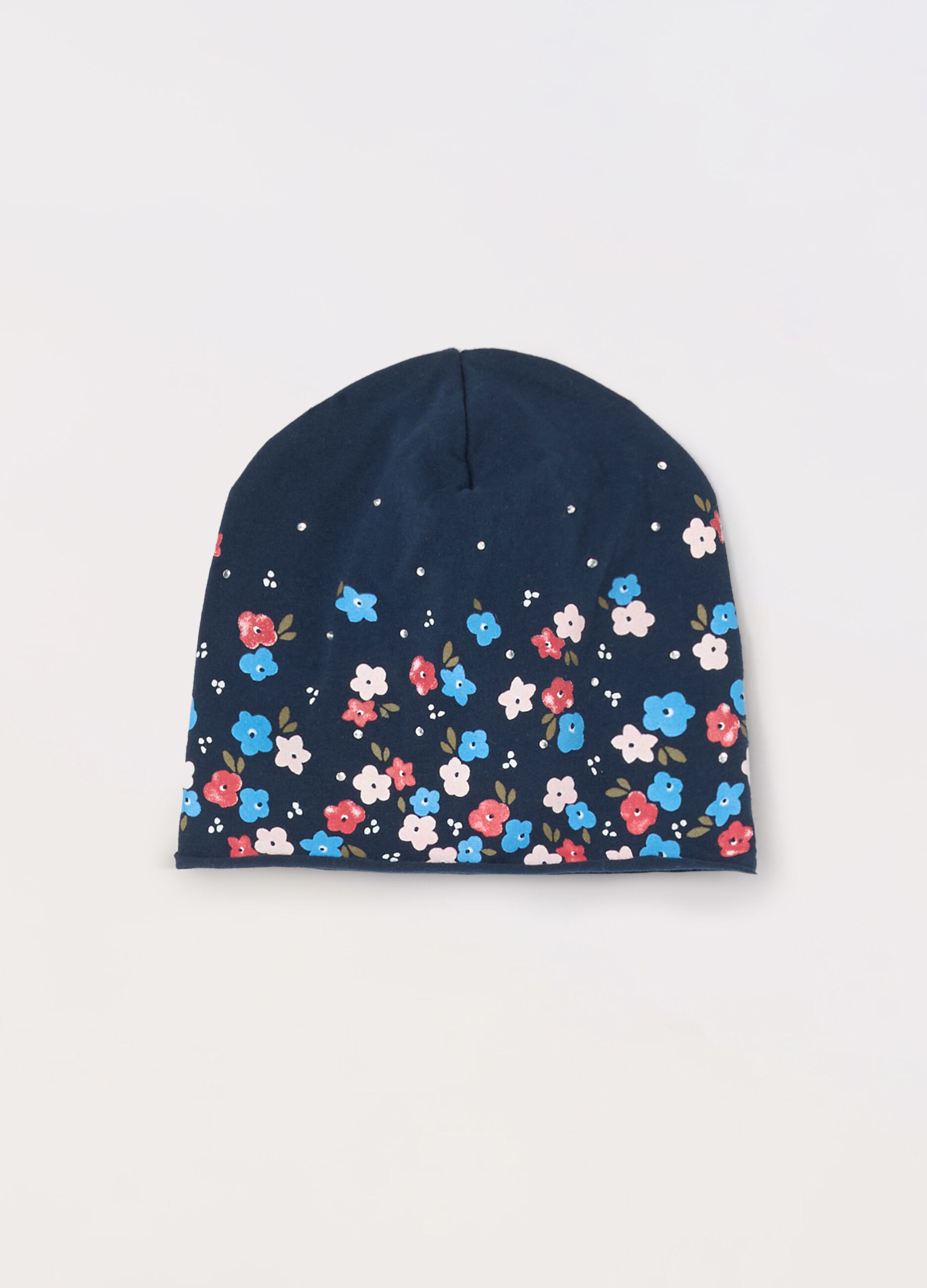 Berrettino in cotone stretch con strass neonata_0
