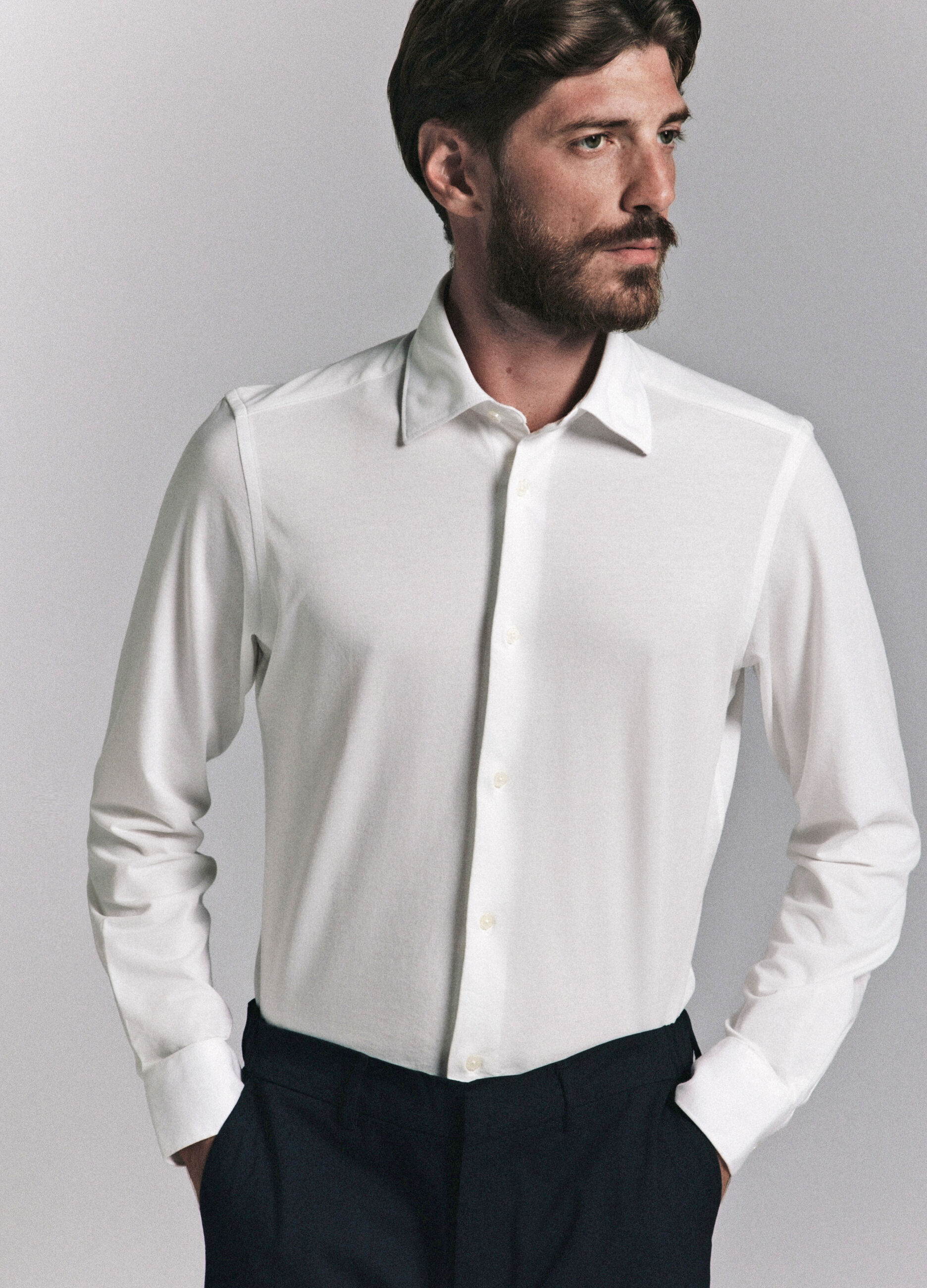 Camicia slim fit in jersey misto cotone uomo_1