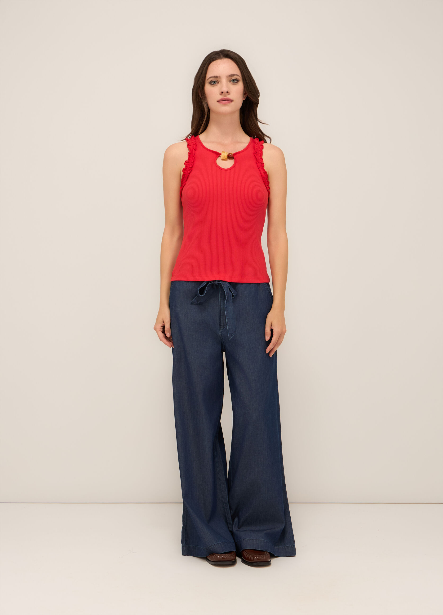 Pantaloni in chambray di puro cotone donna_0