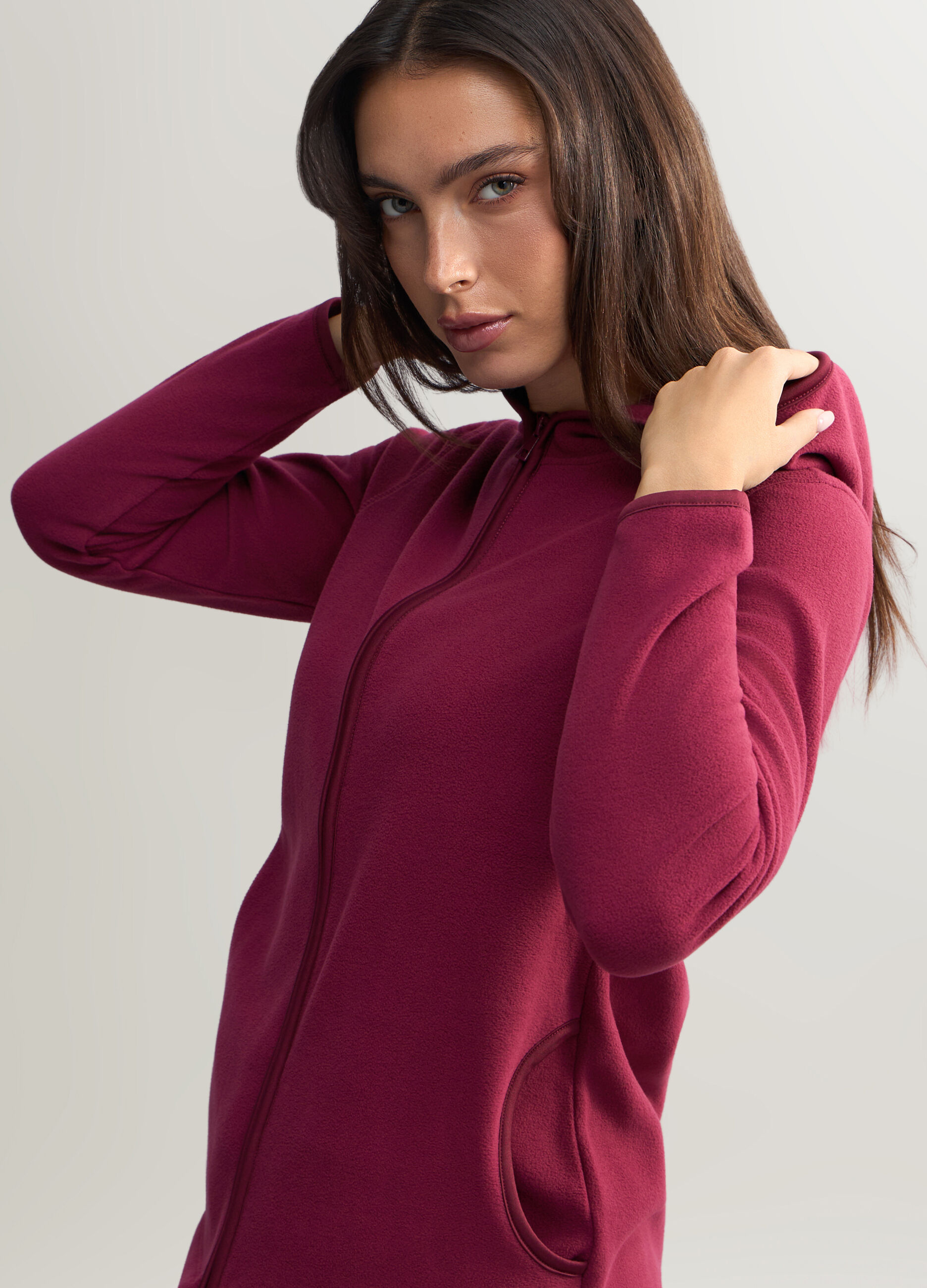 Felpa in pile con cappuccio donna