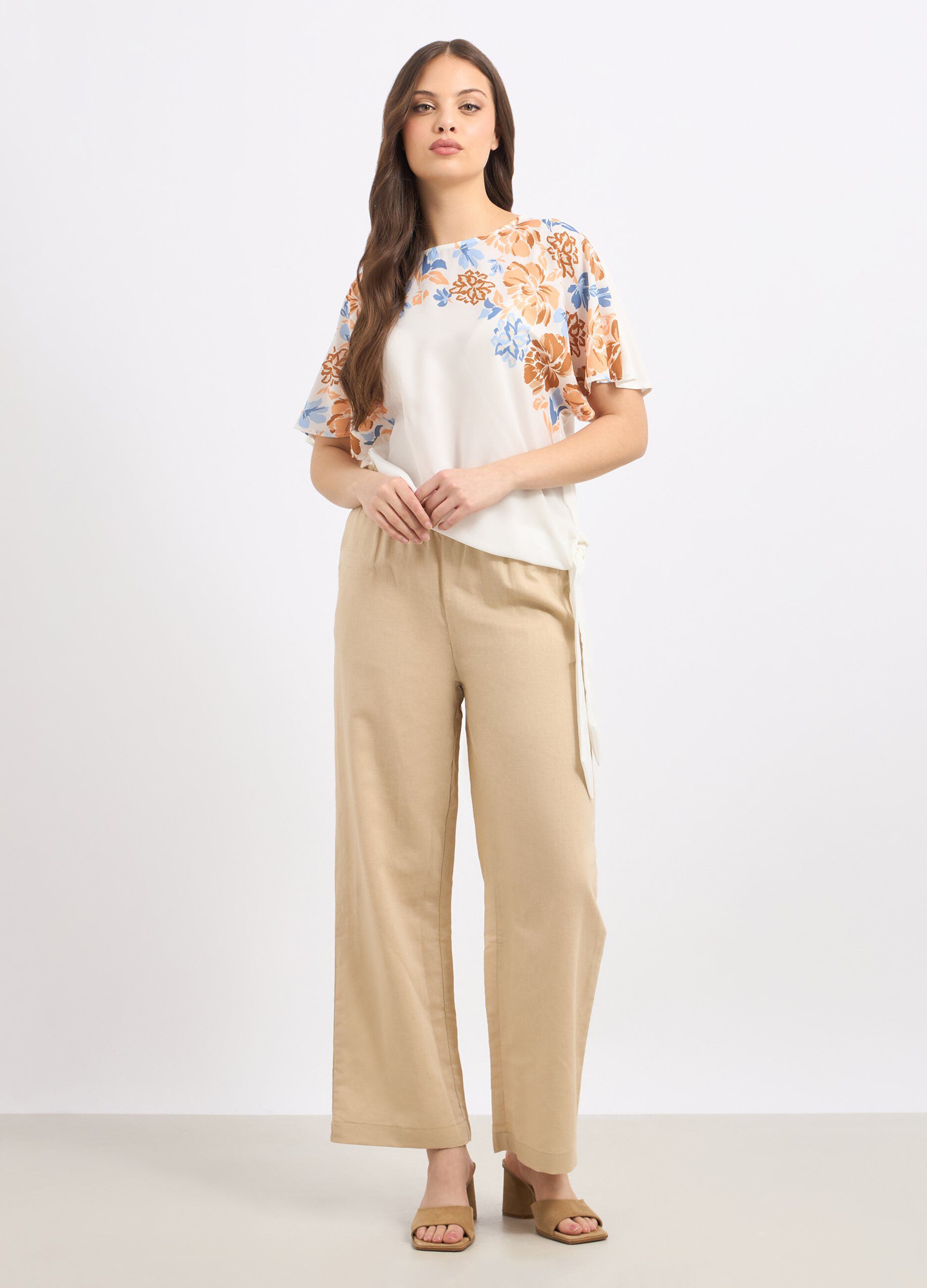 Pantaloni palazzo in misto lino donna_0