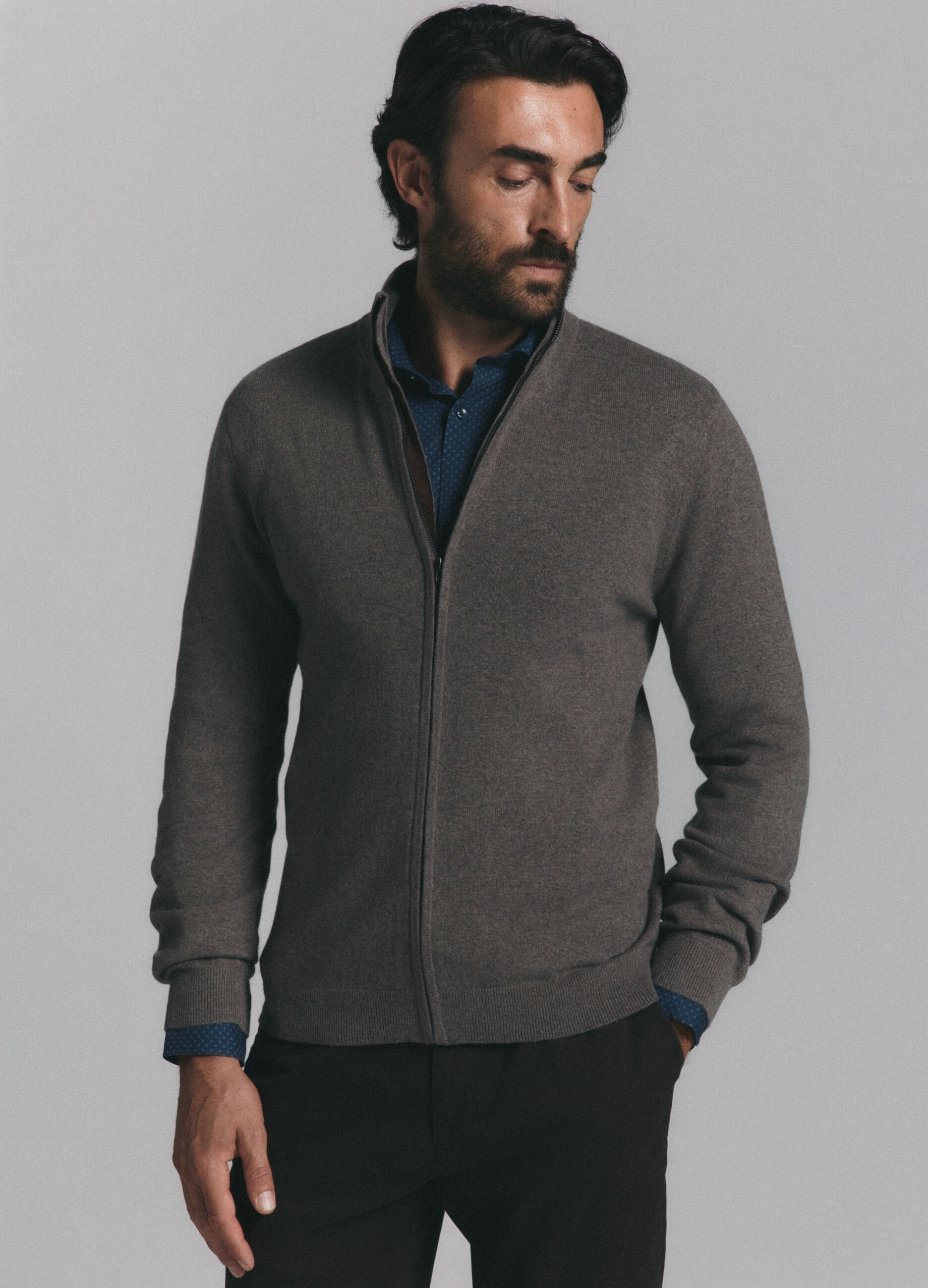 Cardigan con zip in lambswool uomo_1