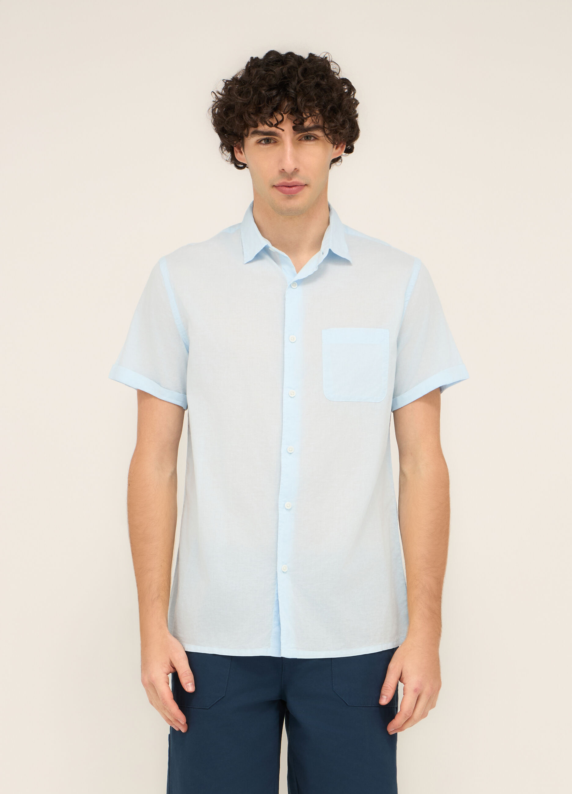 Camicia a maniche corte con taschino uomo_0
