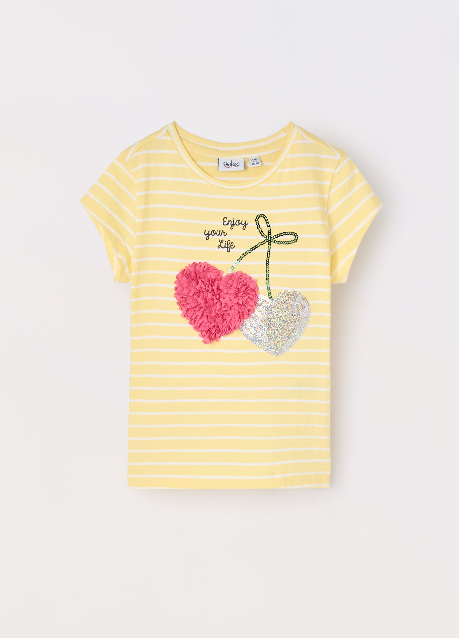 T-shirt a righe in puro cotone bambina_0