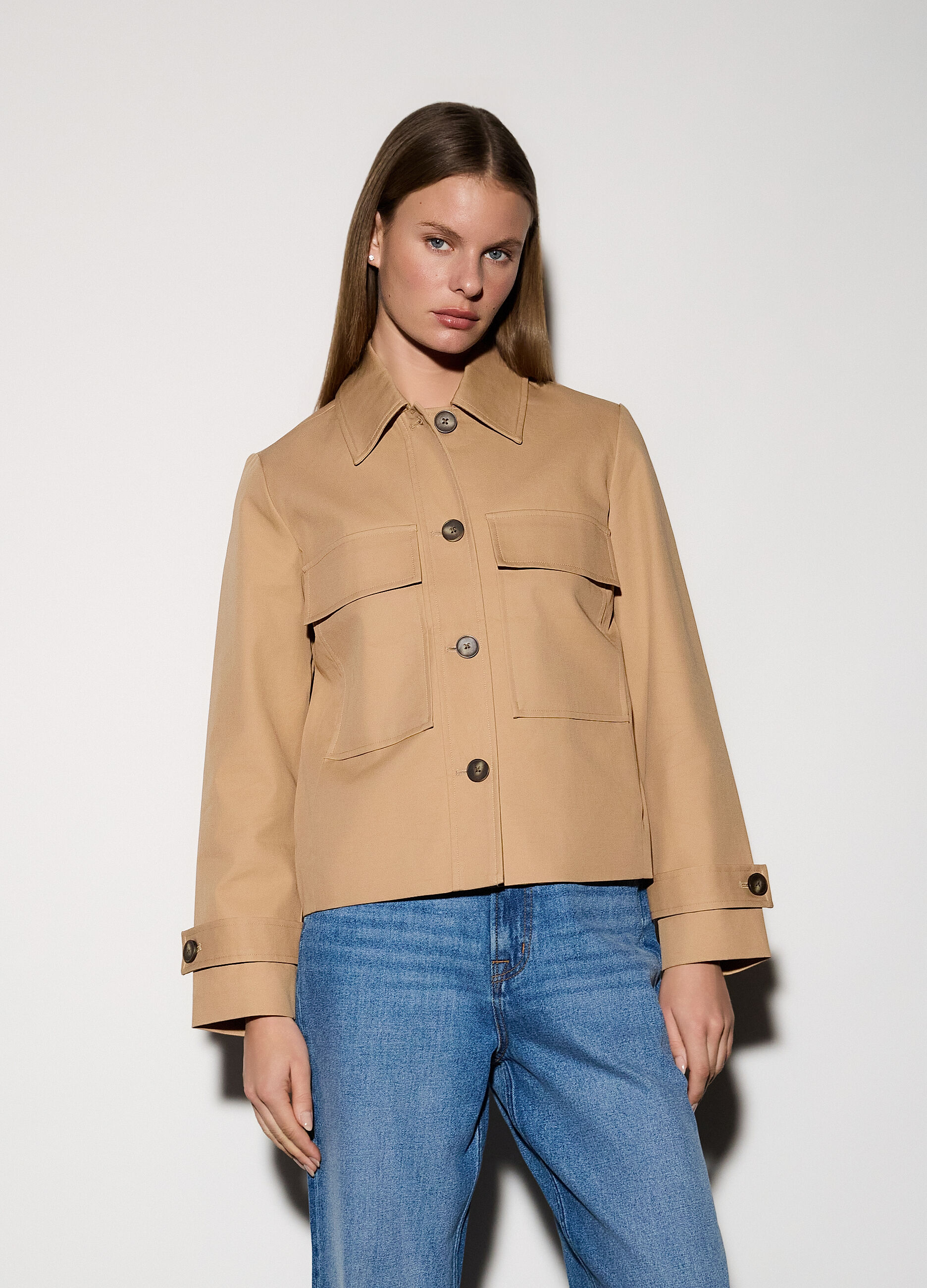 Trench corto in puro cotone donna_1