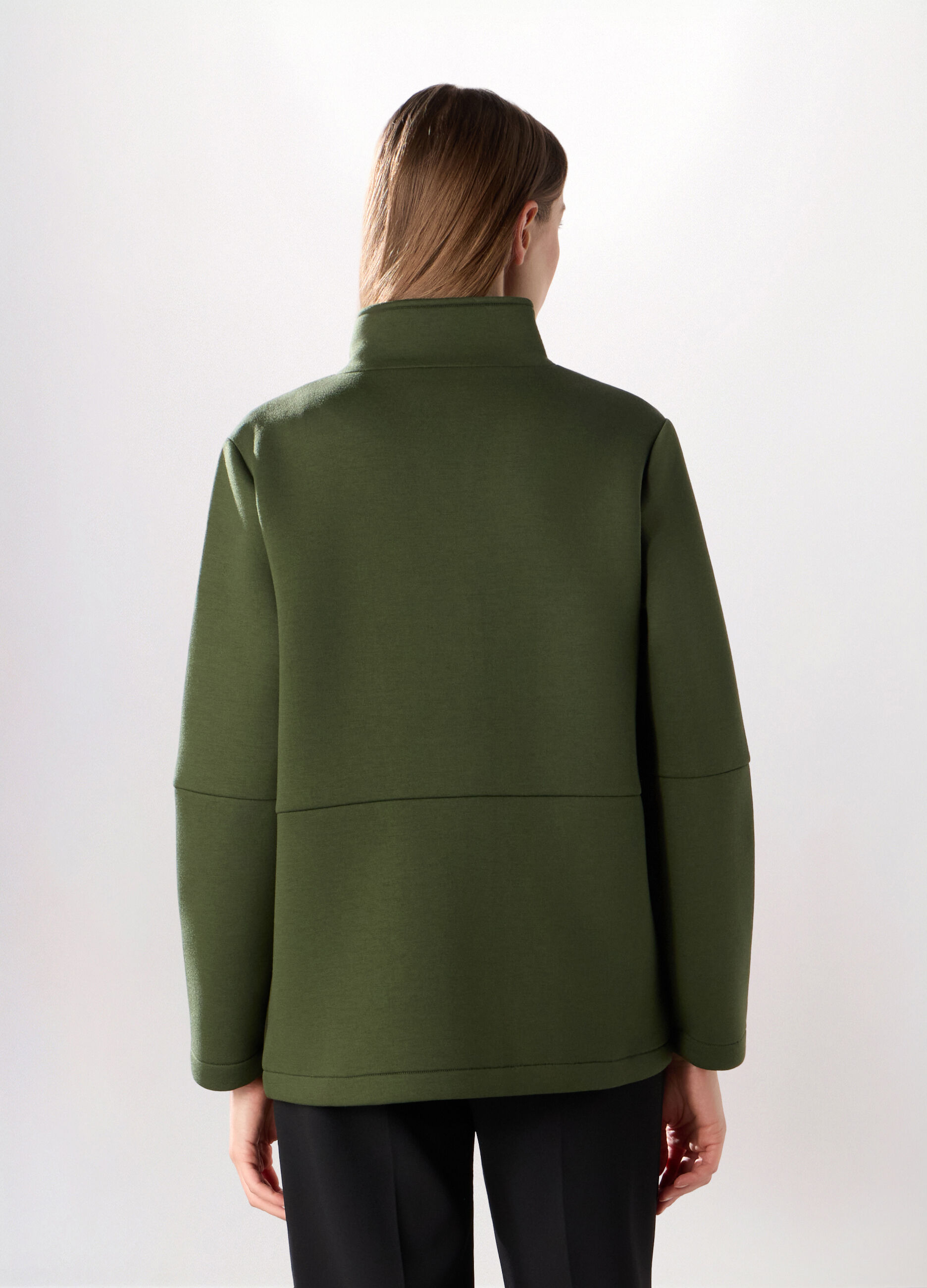 Cappotto corto in scuba a collo alto donna_1