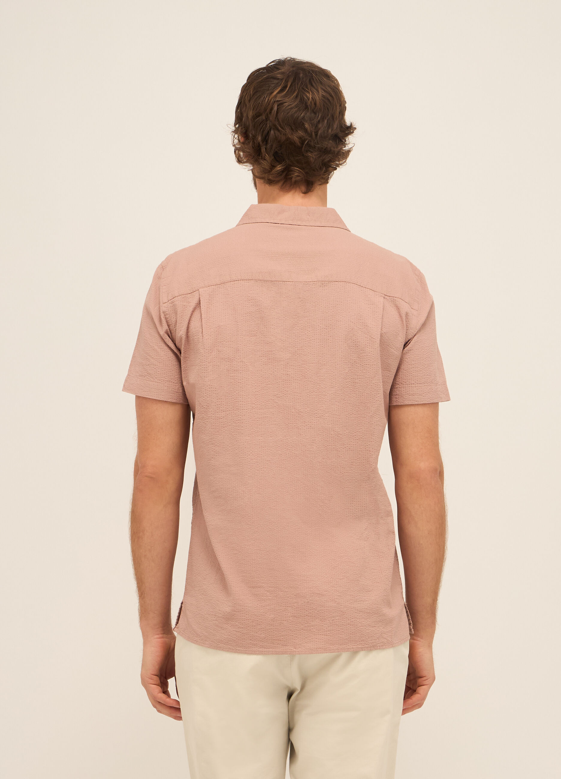 Camicia a maniche corte in cotone seersucker uomo_1